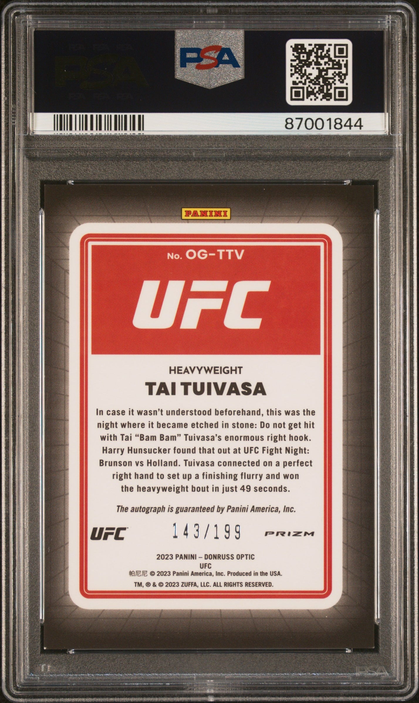 2023 Panini Donruss Optic UFC Opti-Graphs #OGTTV Tai Tuivasa Red PSA 8