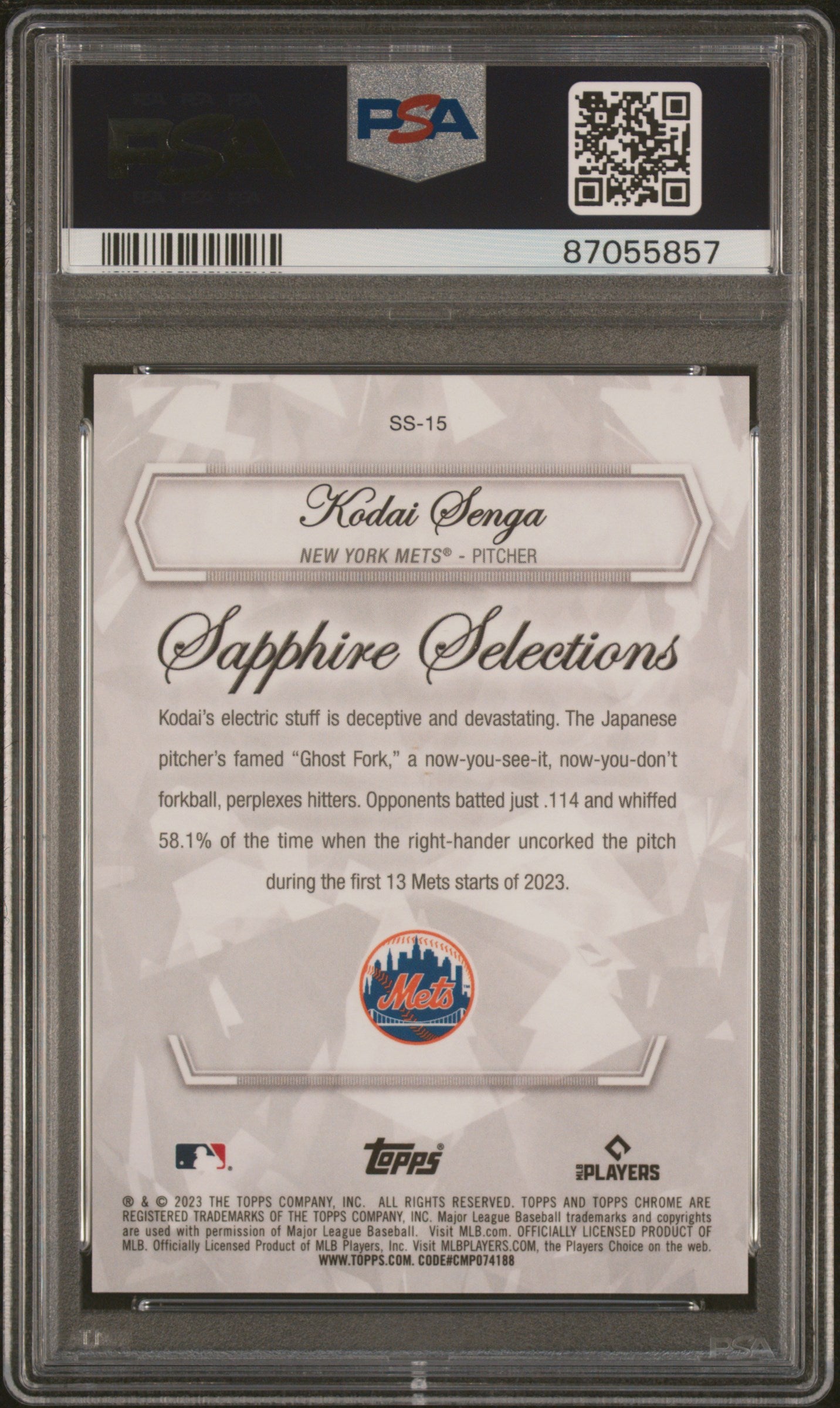 2023 Topps Chrome Sapphire Sapphire Selections Gold Kodai Senga #SS15 /50 PSA 10