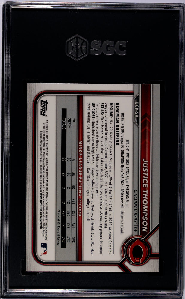 2022 Bowman Mega Box Chrome Justice Thompson #BCP-59 SGC 10