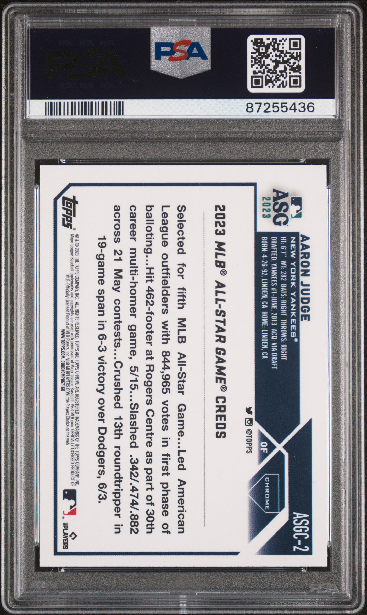 2023 Topps Chrome Update All-Star Game Aaron Judge #ASGC-2 PSA 9