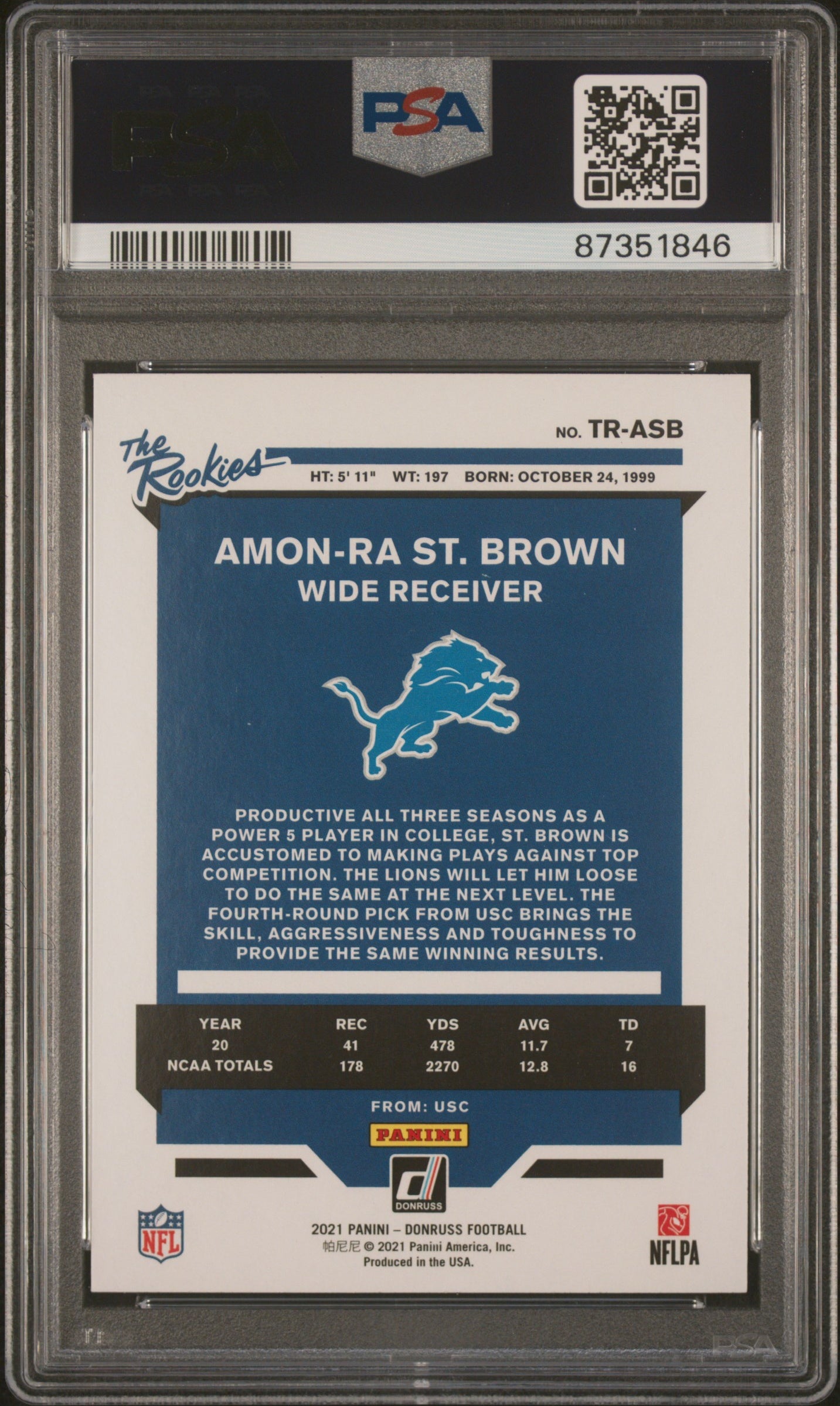 2021 Donruss The Rookies Amon-Ra St. Brown #TR-ASB PSA 9