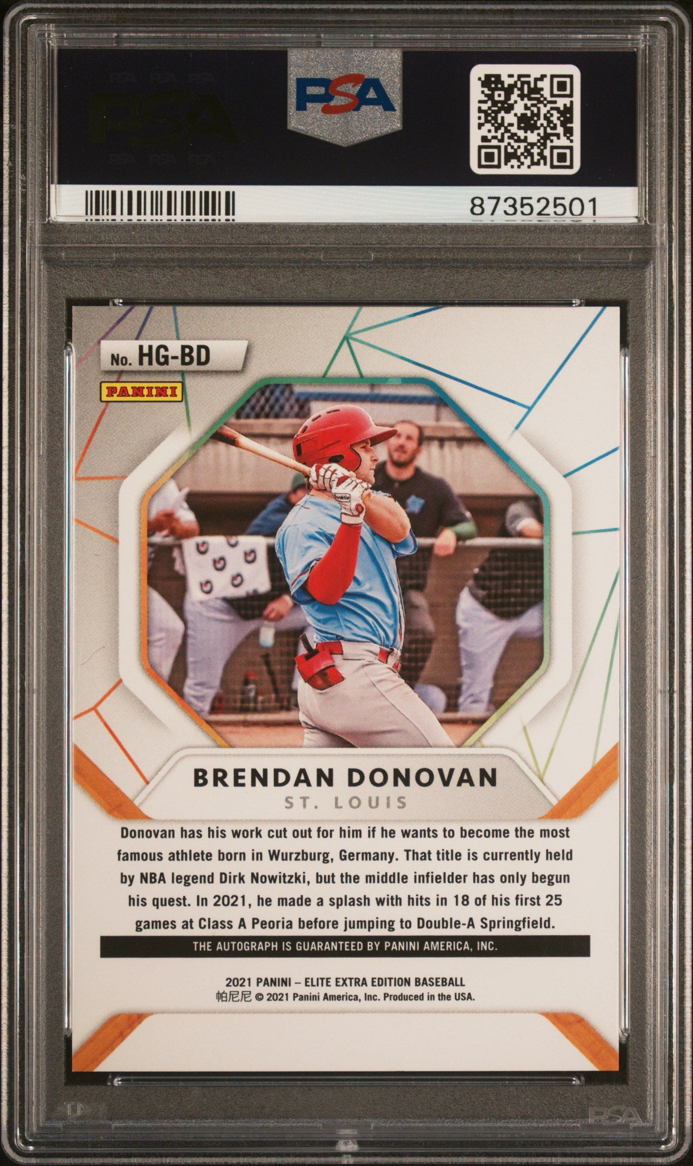 2021 Panini Elite Extra Edition Hidden Gems Autographs Brendan Donovan PSA 10