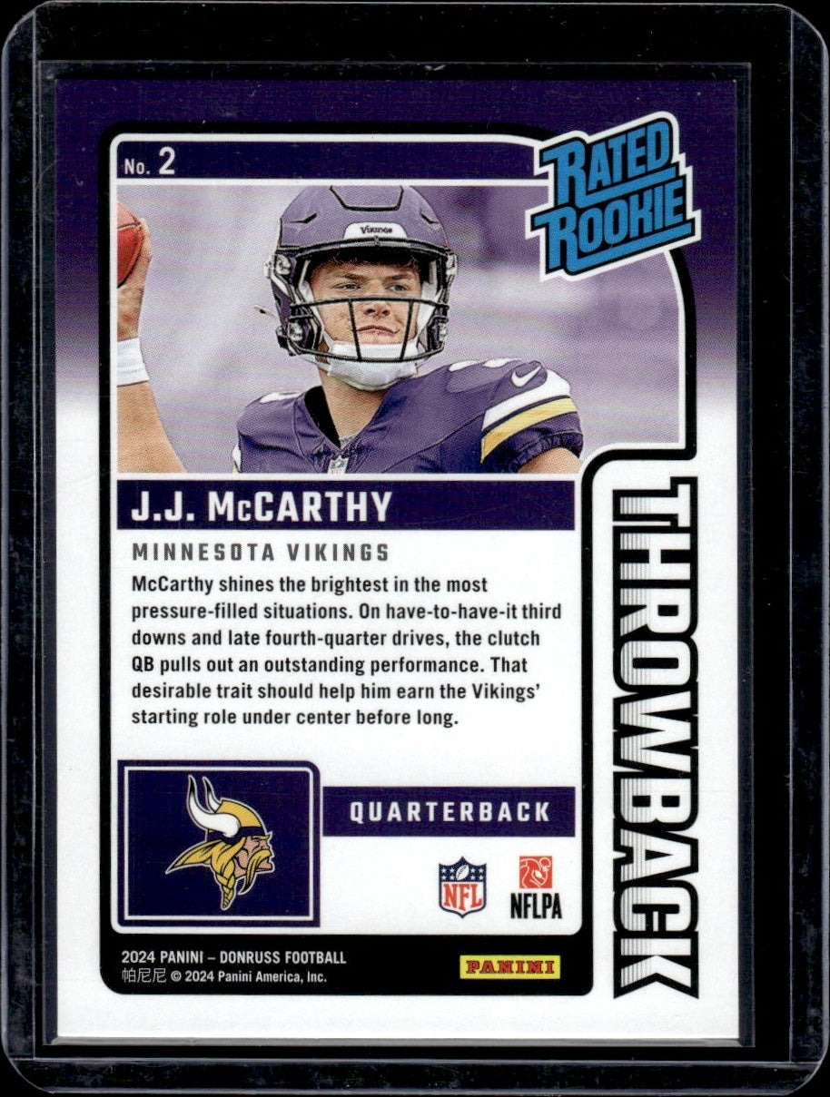 2024 Panini Donruss #2 J.J. McCarthy Rookie Minnesota Vikings