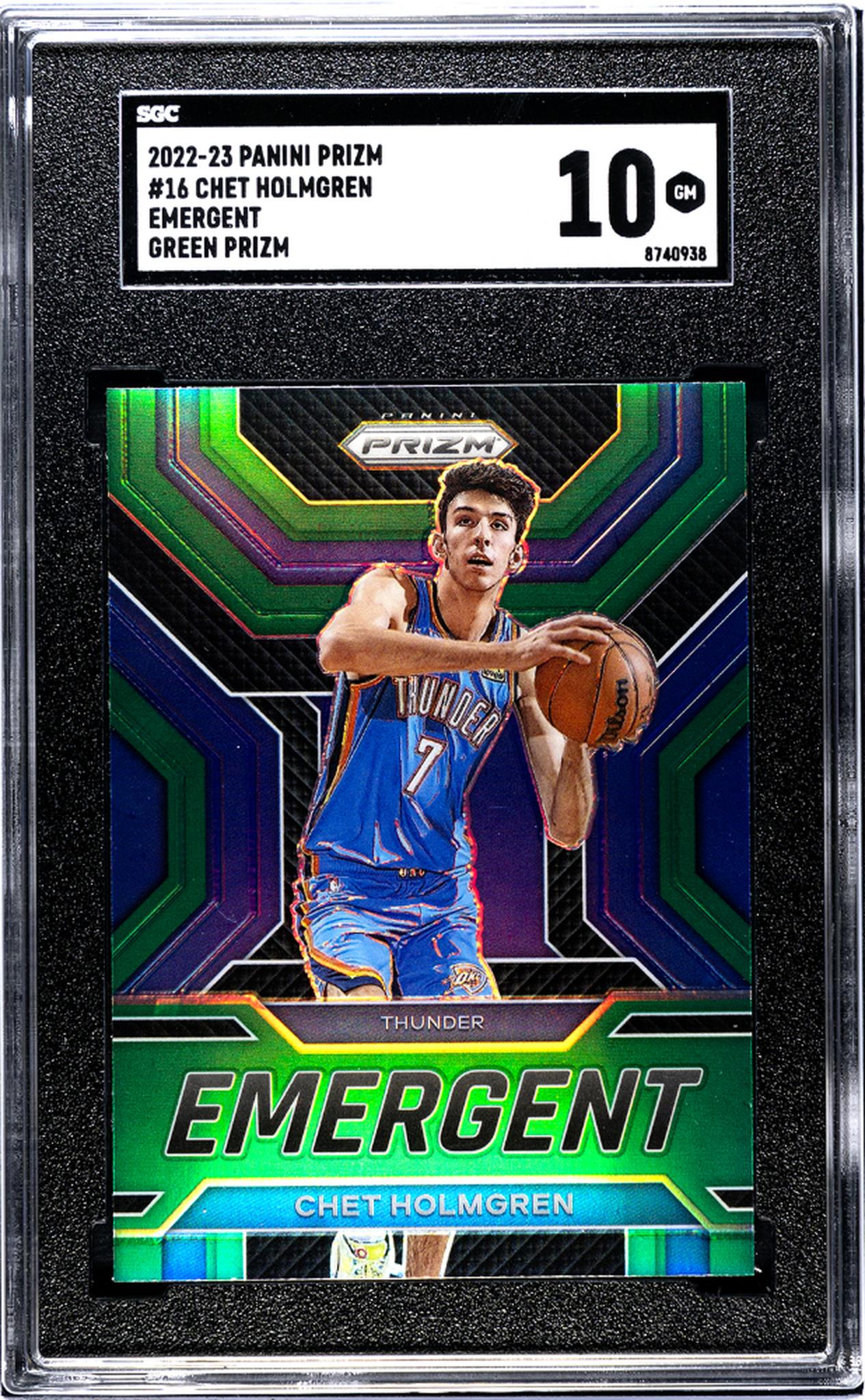 2022-23 Panini Prizm #16 Chet Holmgren Emergent Green Prizm SGC 10