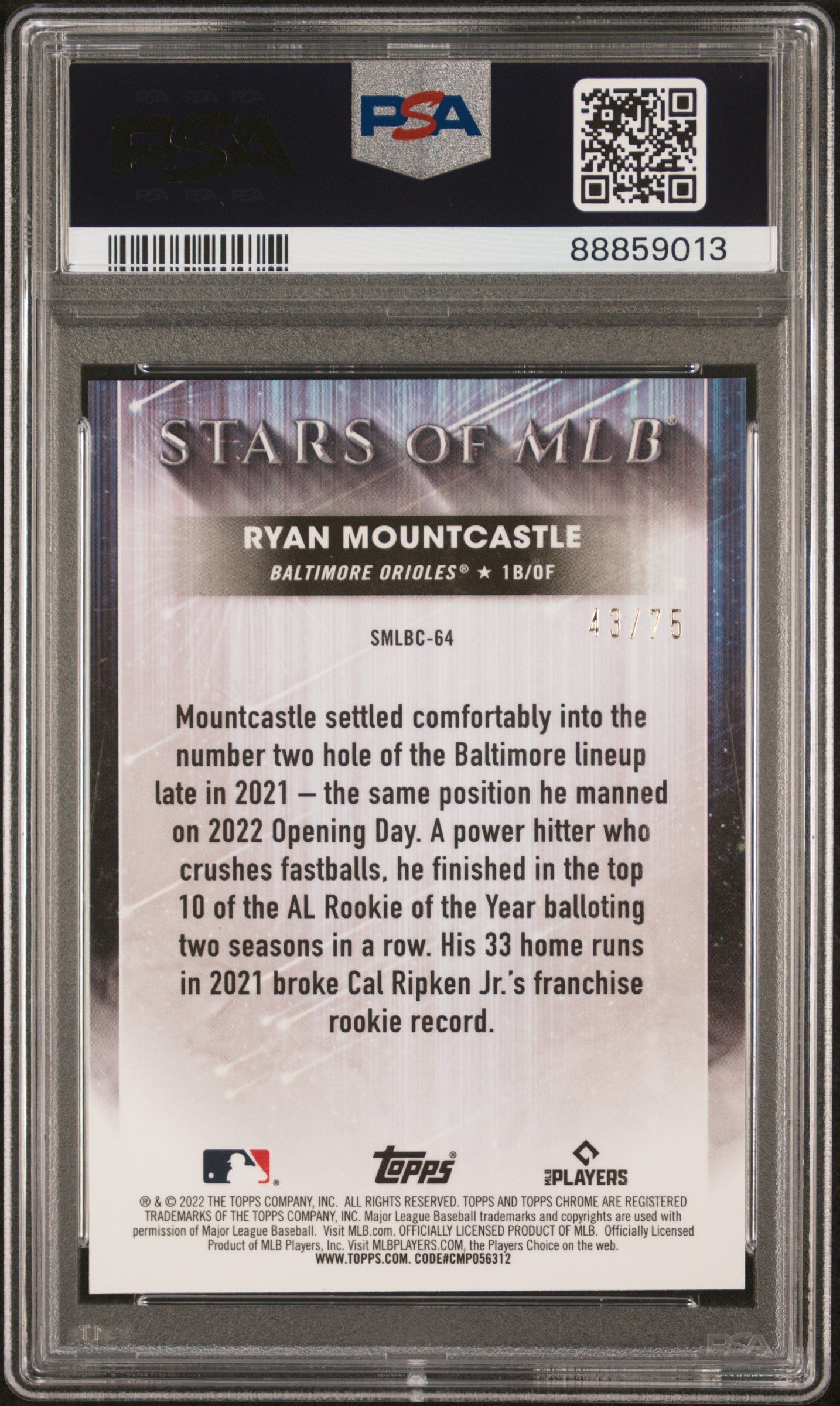 2022 Topps Stars of MLB #SMLBC64 Ryan Mountcastle Strs/Mlb-Upd-Ch-Red Ref. PSA 10