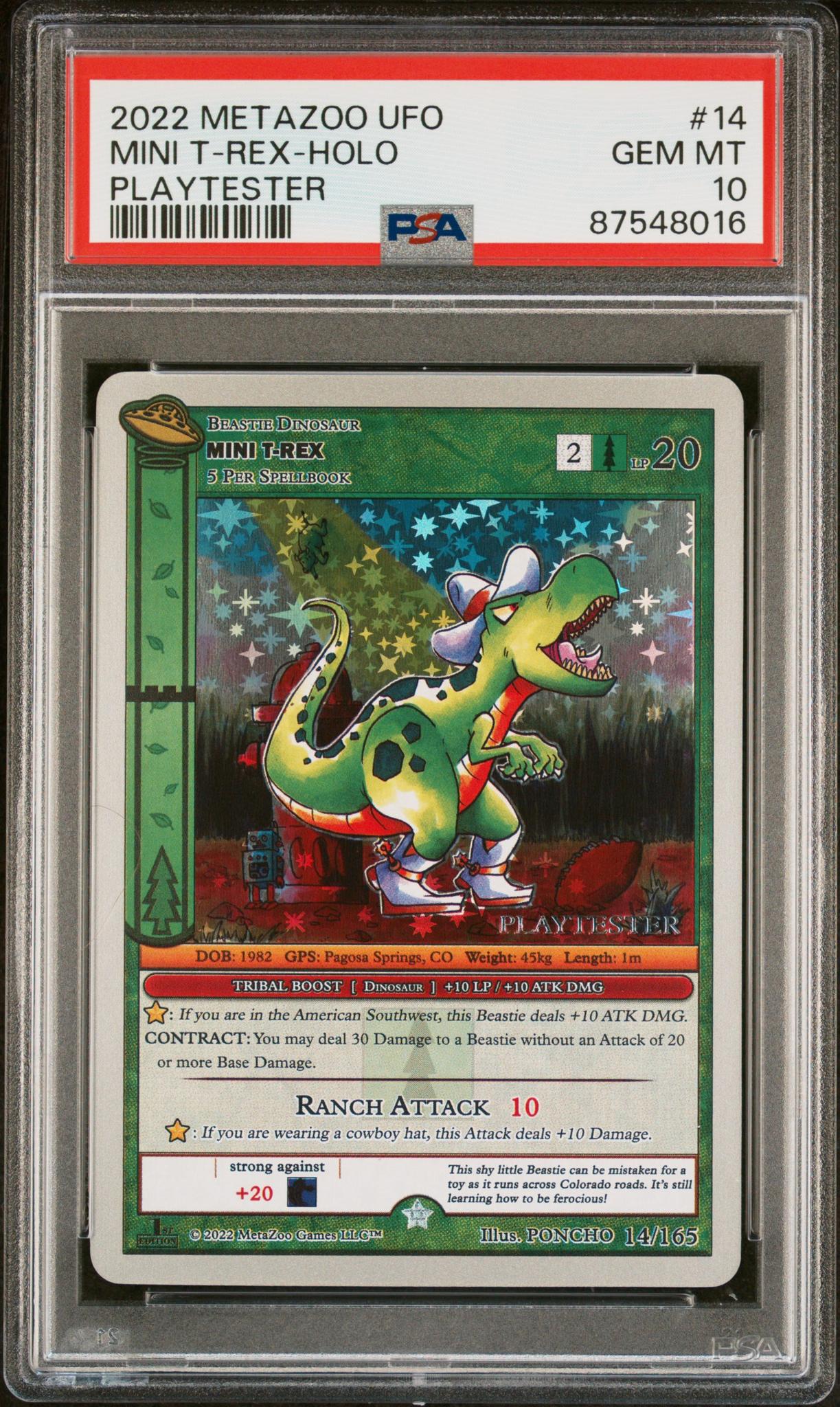 2022 Metazoo Ufo Playtester Mini T-Rex-Holo #14 PSA 10