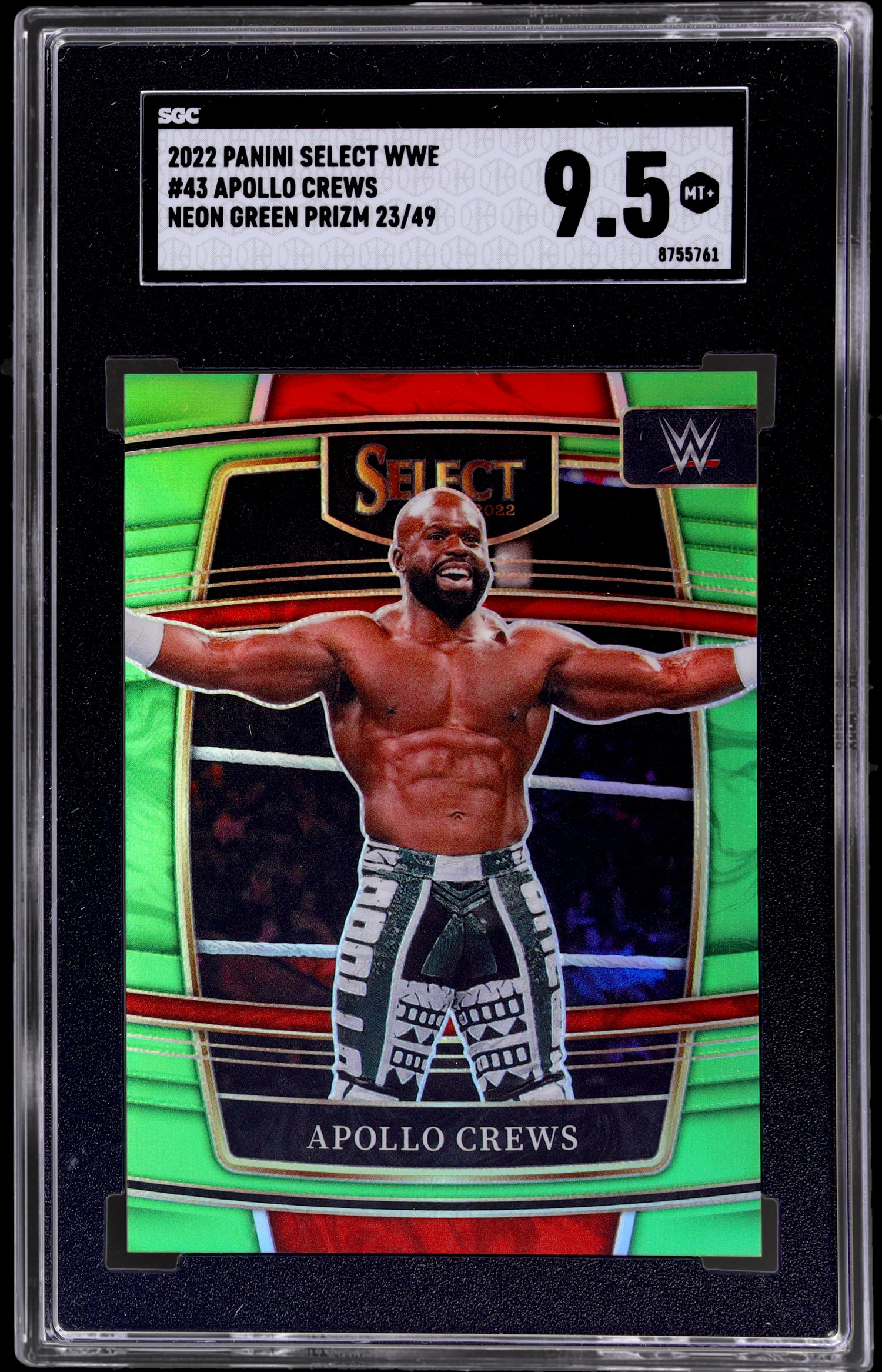 2022 Panini Select WWE Neon Green Prizm Apollo Crews #43 23/49 SGC 9.5
