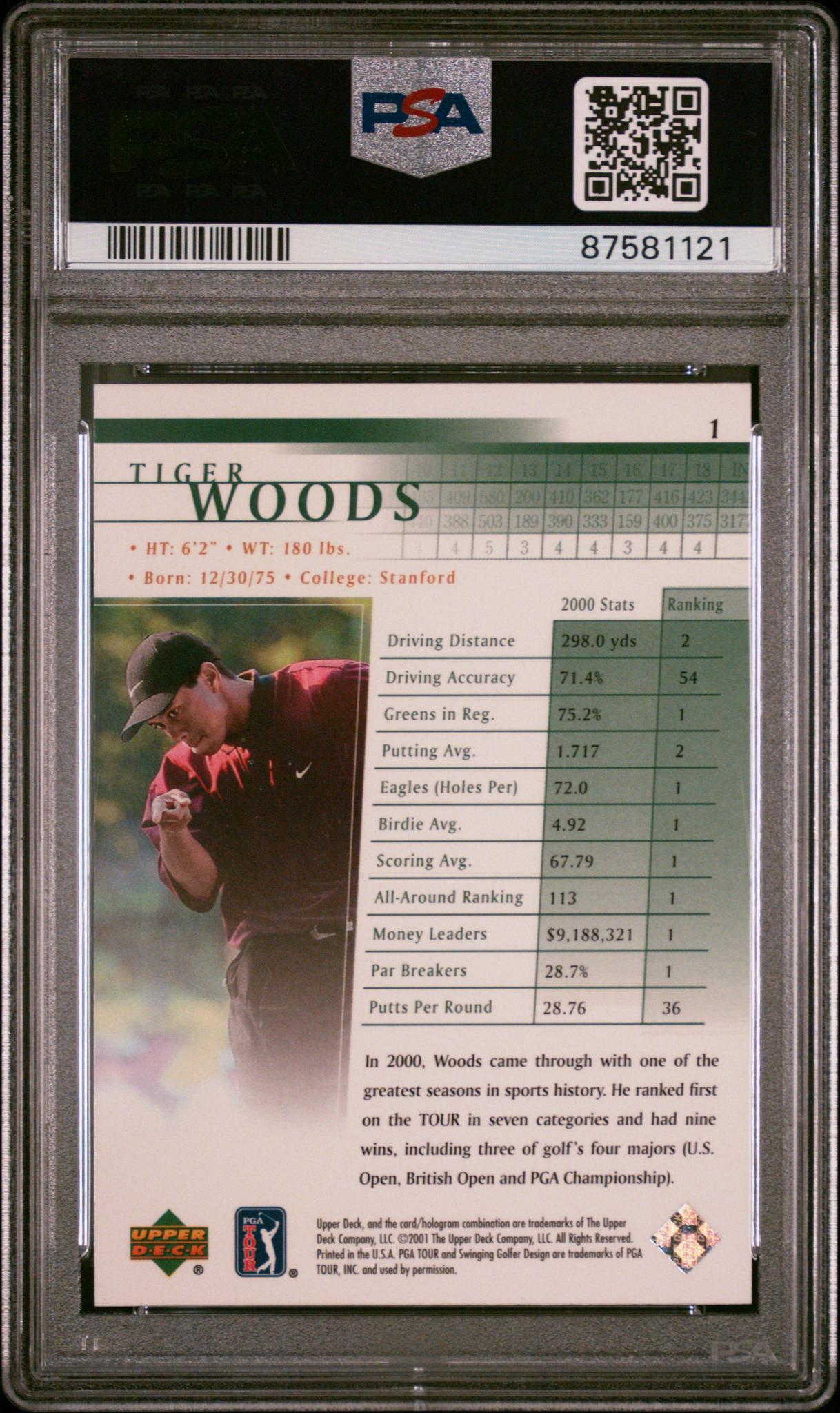 2001 Upper Deck Tiger Woods #1 PSA 9