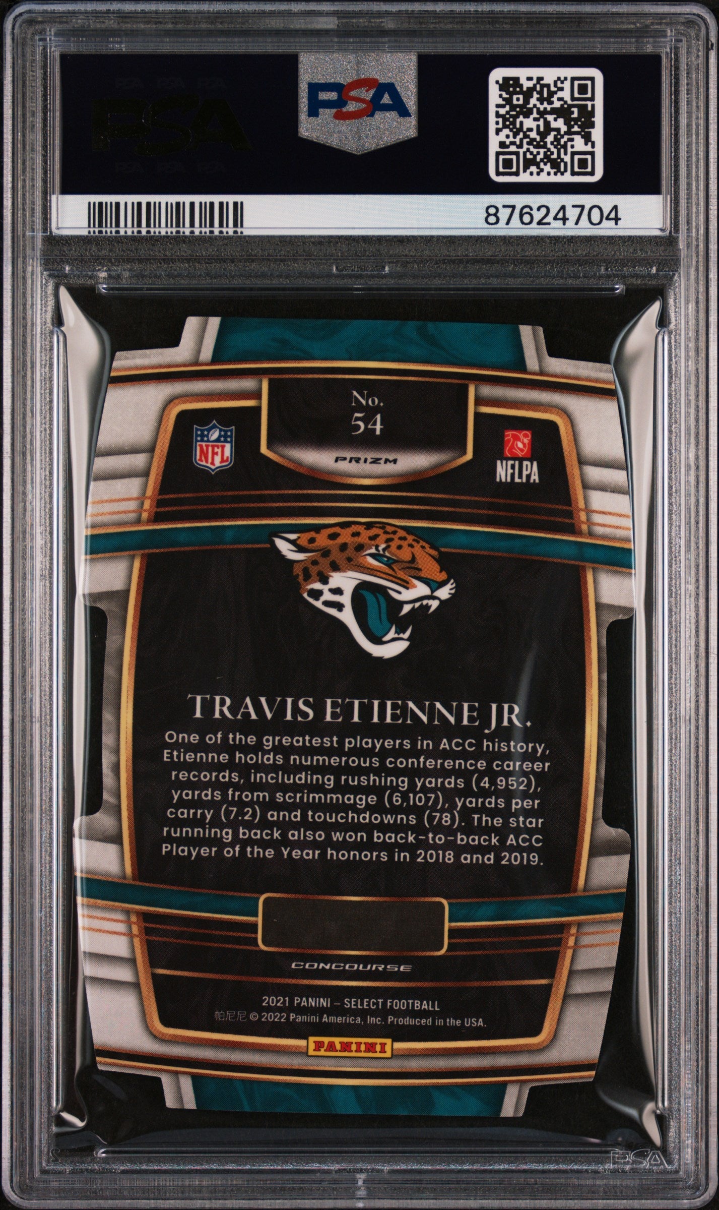 2021 Panini Select Die-Cut Zebra Prizm Travis Etienne Jr. #54 RC Concourse PSA 9