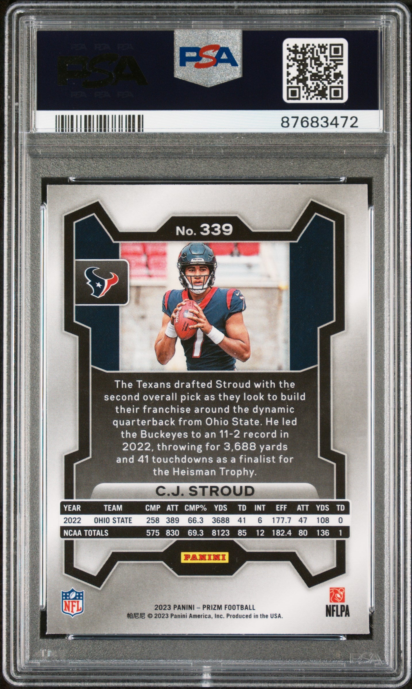 2023 Panini Prizm C.J. Stroud #339 RC PSA 10