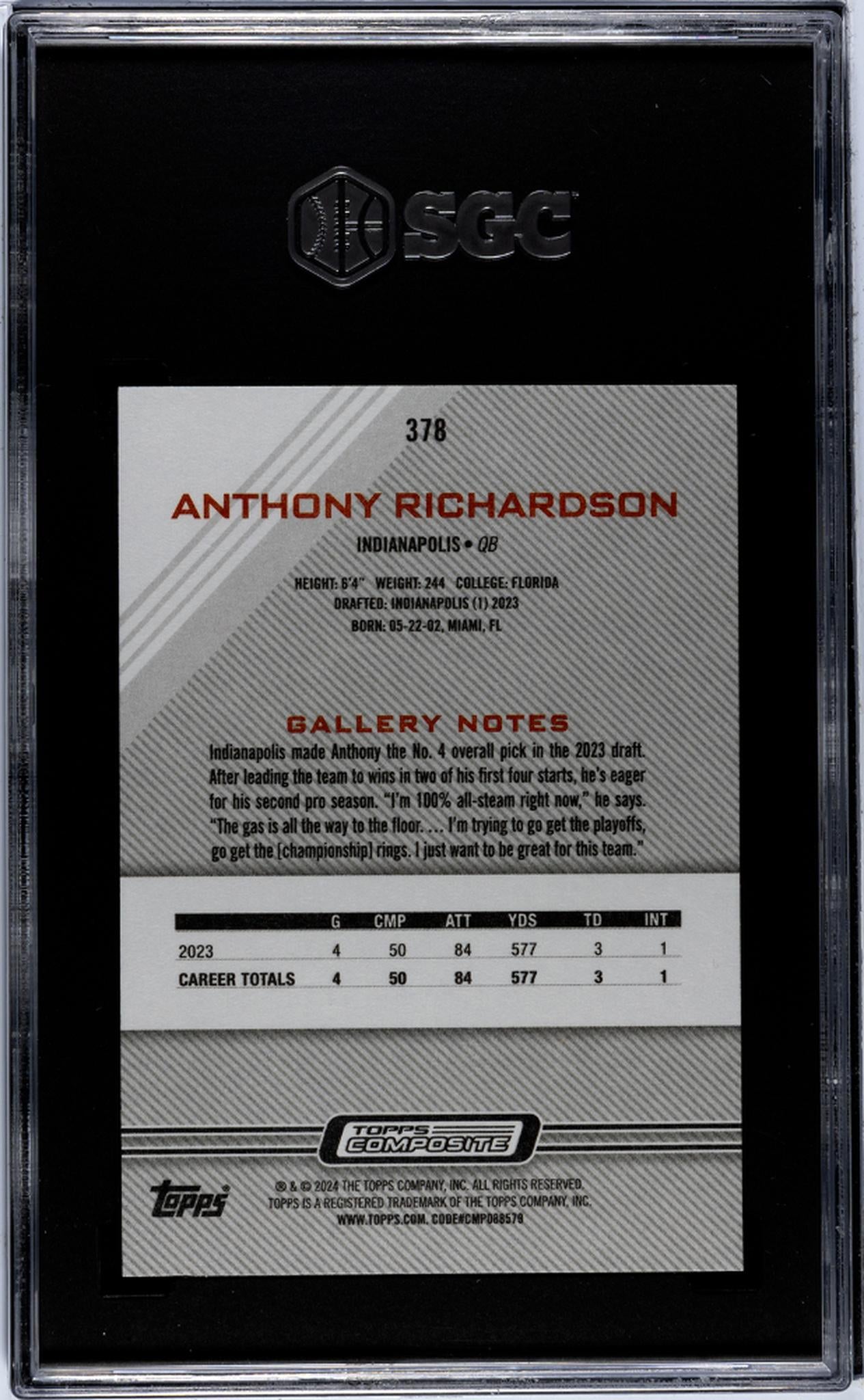 2023 Topps Composite #378 Anthony Richardson Gallery SGC 9.5