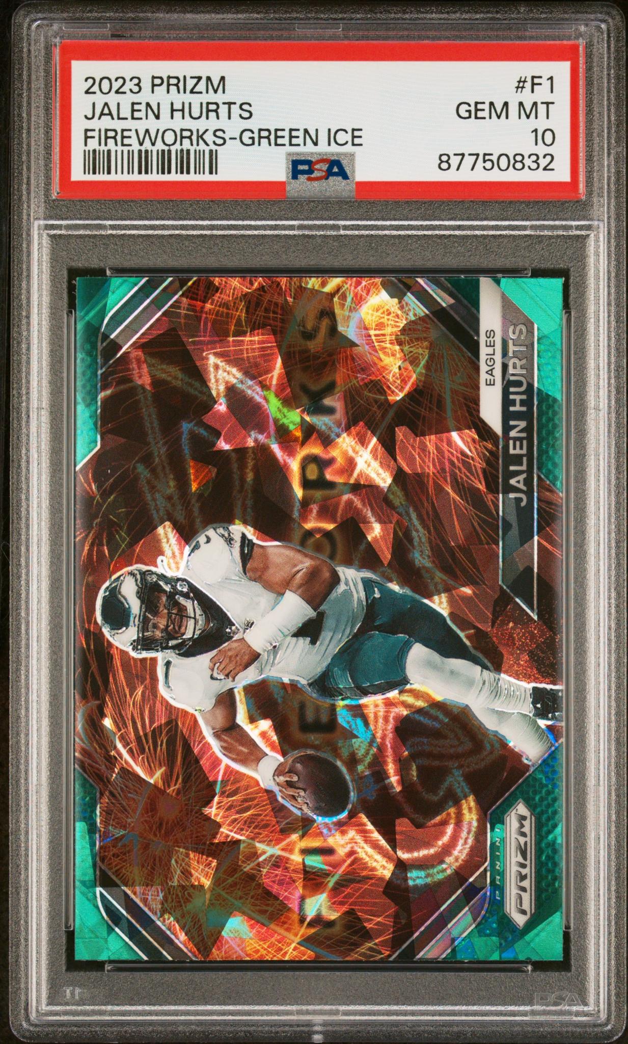 2023 Panini Prizm Fireworks Green Ice Jalen Hurts #F-1 PSA 10