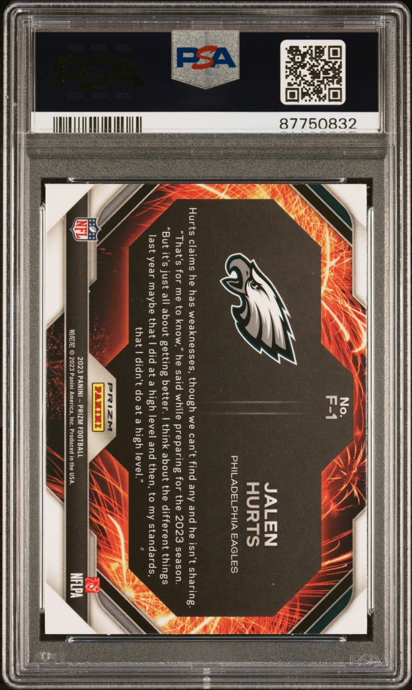 2023 Panini Prizm Fireworks Green Ice Jalen Hurts #F-1 PSA 10