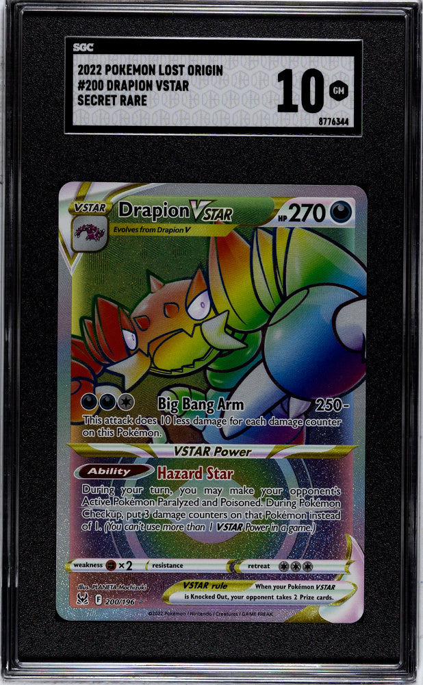 2022 Pokémon Sword & Shield Lost Origin Rainbow Rare Drapion #200/196 SGC 10