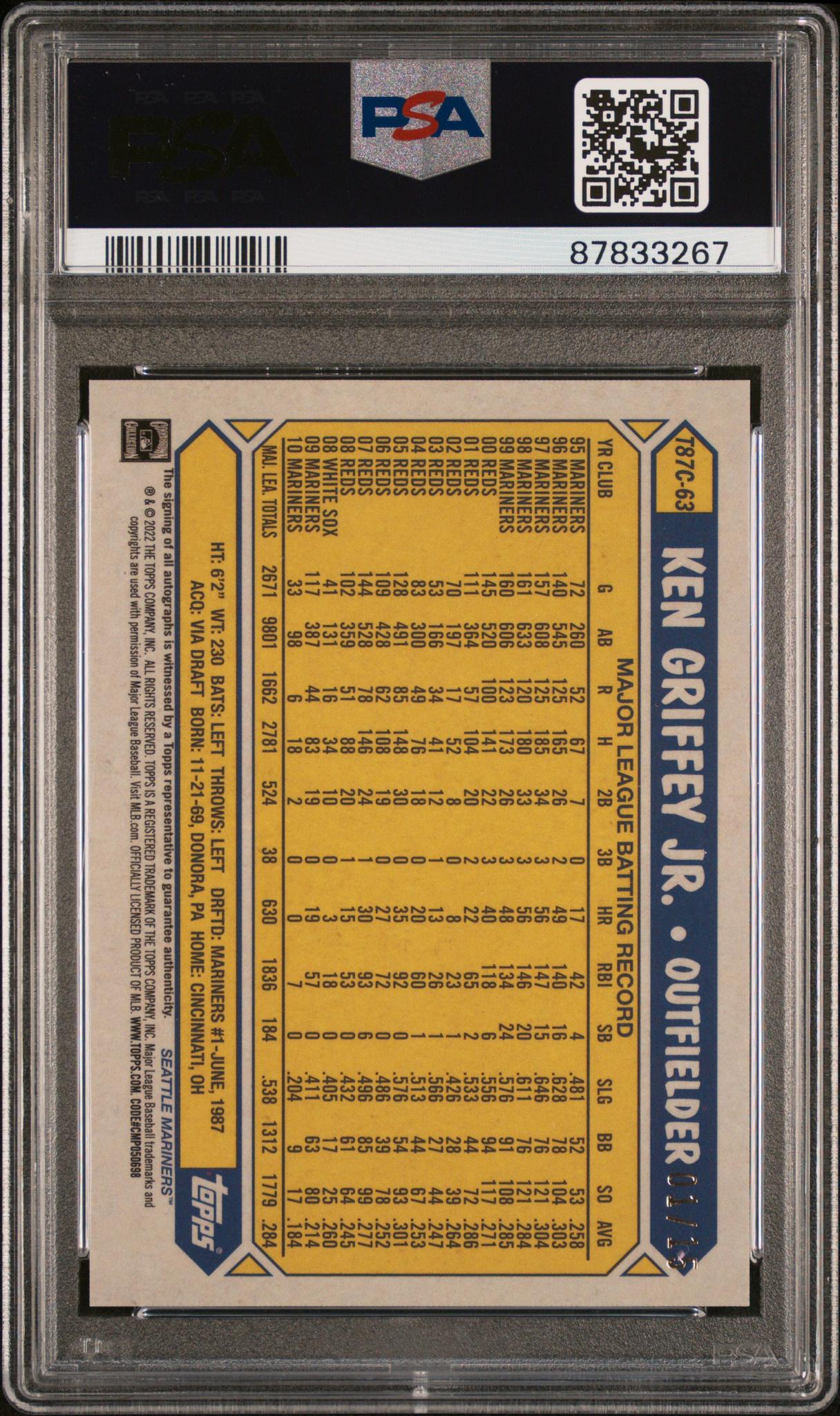 2022 Topps Silver Pack 1987 Chrome Ken Griffey Jr. #T87C-63 Auto PSA 10