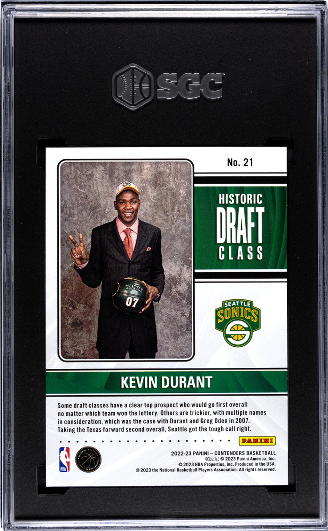 2022-23 Panini Contenders #21 Kevin Durant Historic Draft Class SGC 9.5