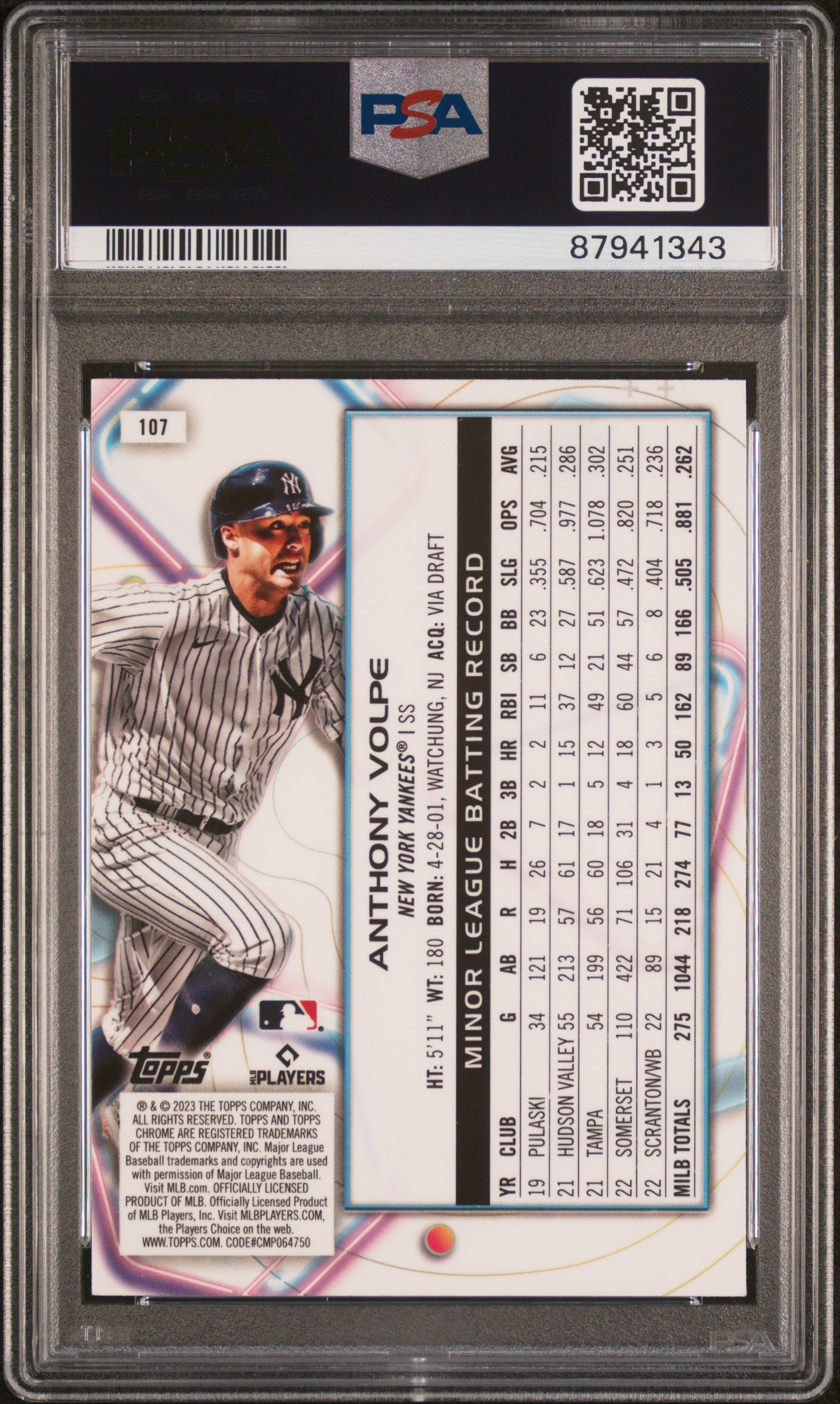 2023 Topps Cosmic Chrome Anthony Volpe #107 RC PSA 8