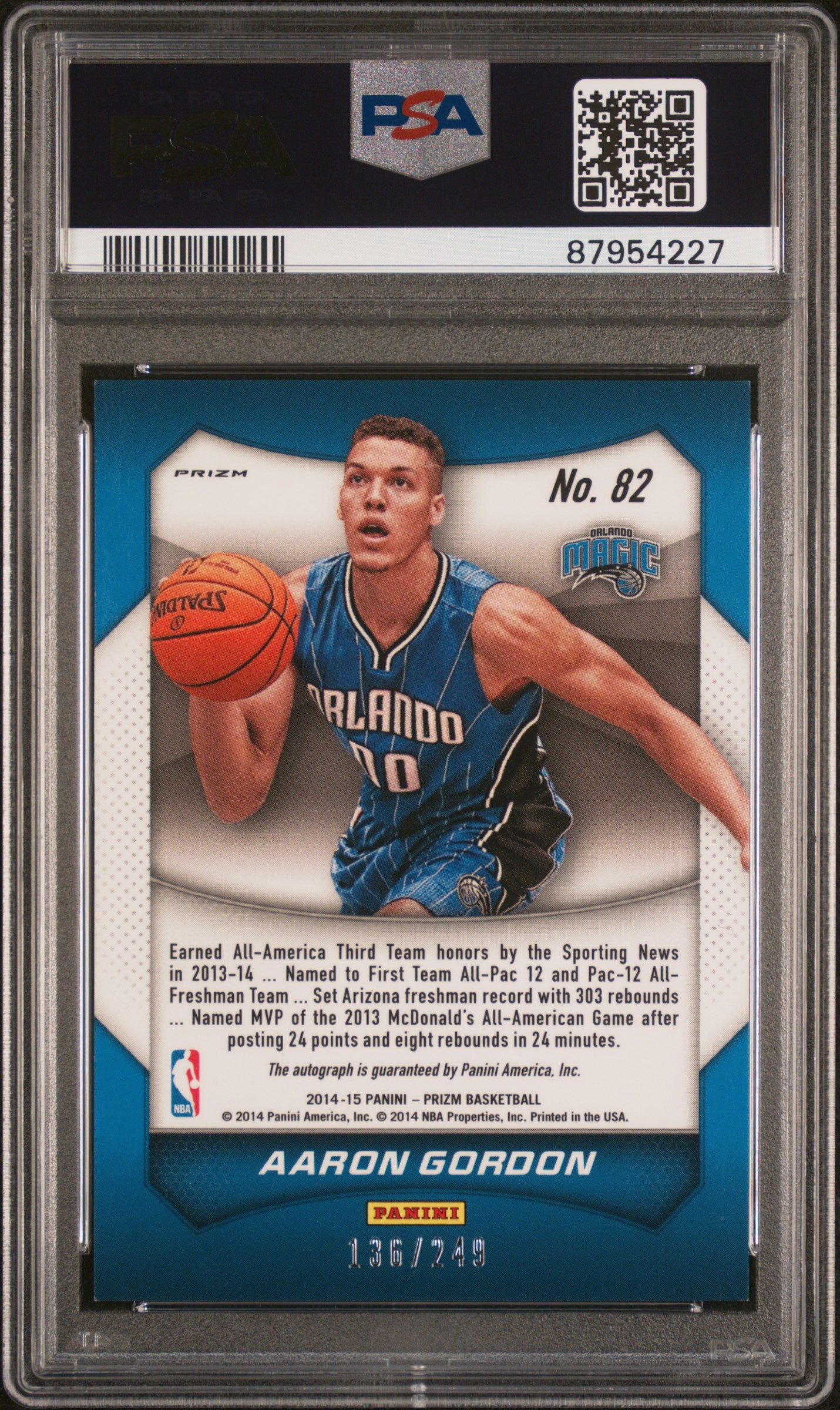 2014 Panini Prizm Blue Pulsar Aaron Gordon #82 RC Auto /249 PSA 9