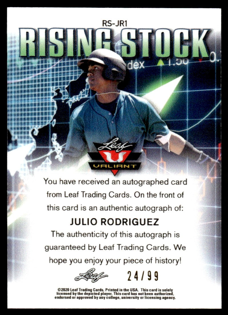 2020 Leaf Valiant Rising Stock Auto /99 #RS-JR1 Julio Rodriguez