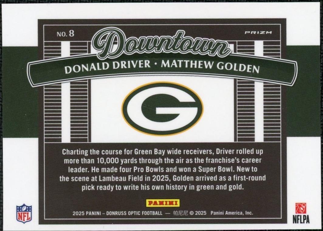2025 Donruss Optic 8 Donal Driver Matthew Golden Downtown