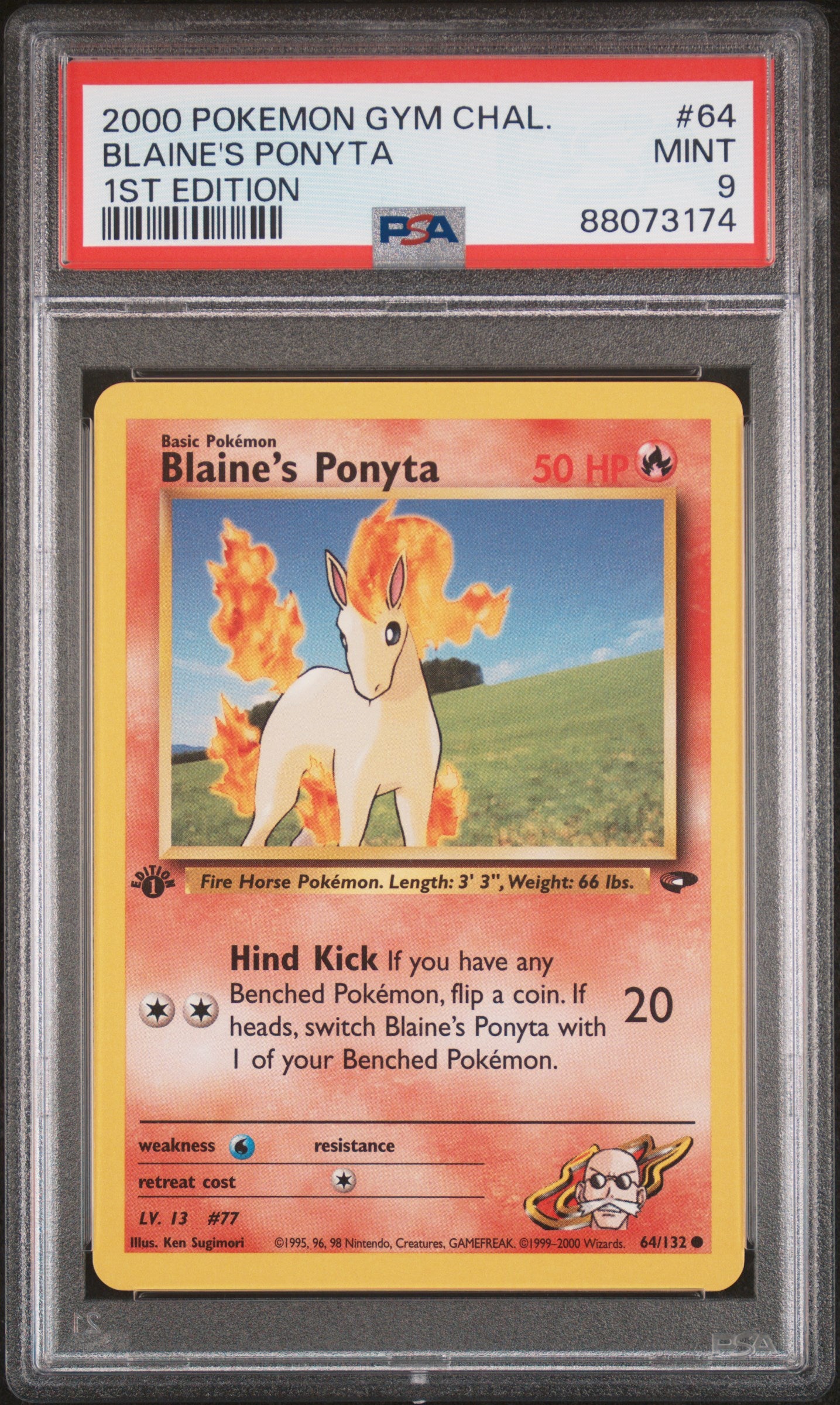 2000 Pokemon #64/132 Blaine's Ponyta Gym Challenge PSA 9