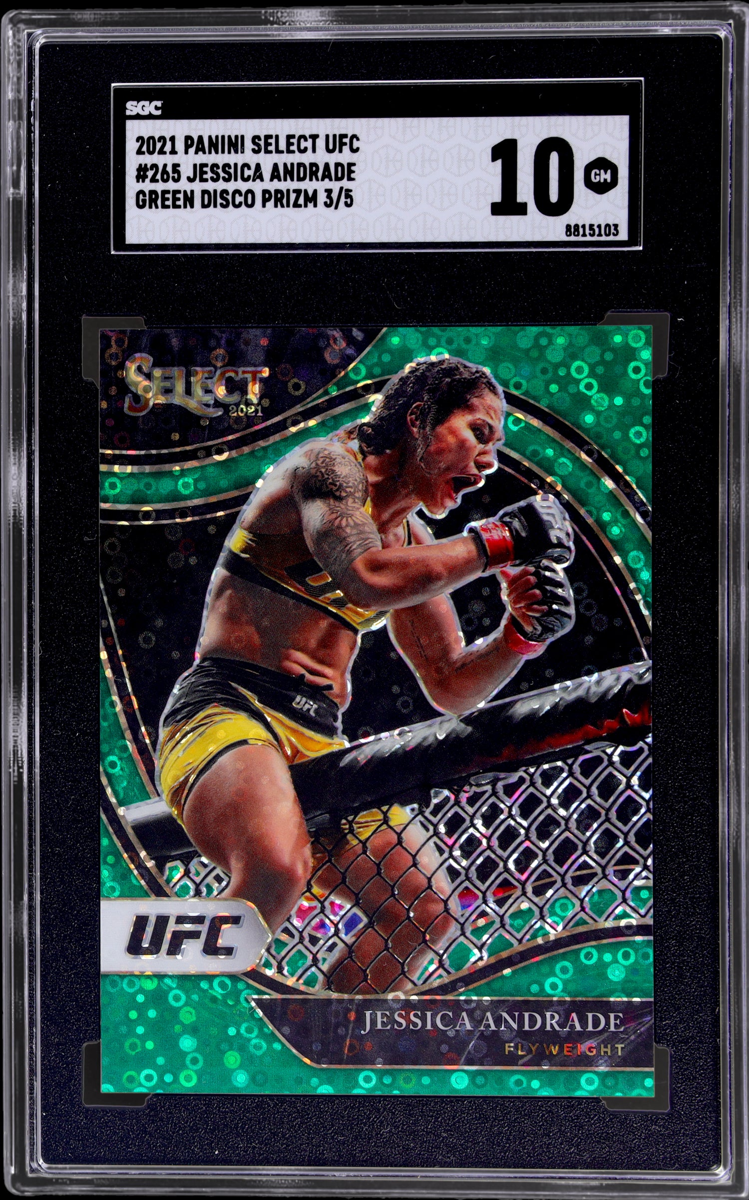 2021 Panini Select UFC Jessica Andrade #265 Green Disco Prizm 3/5 SGC 10
