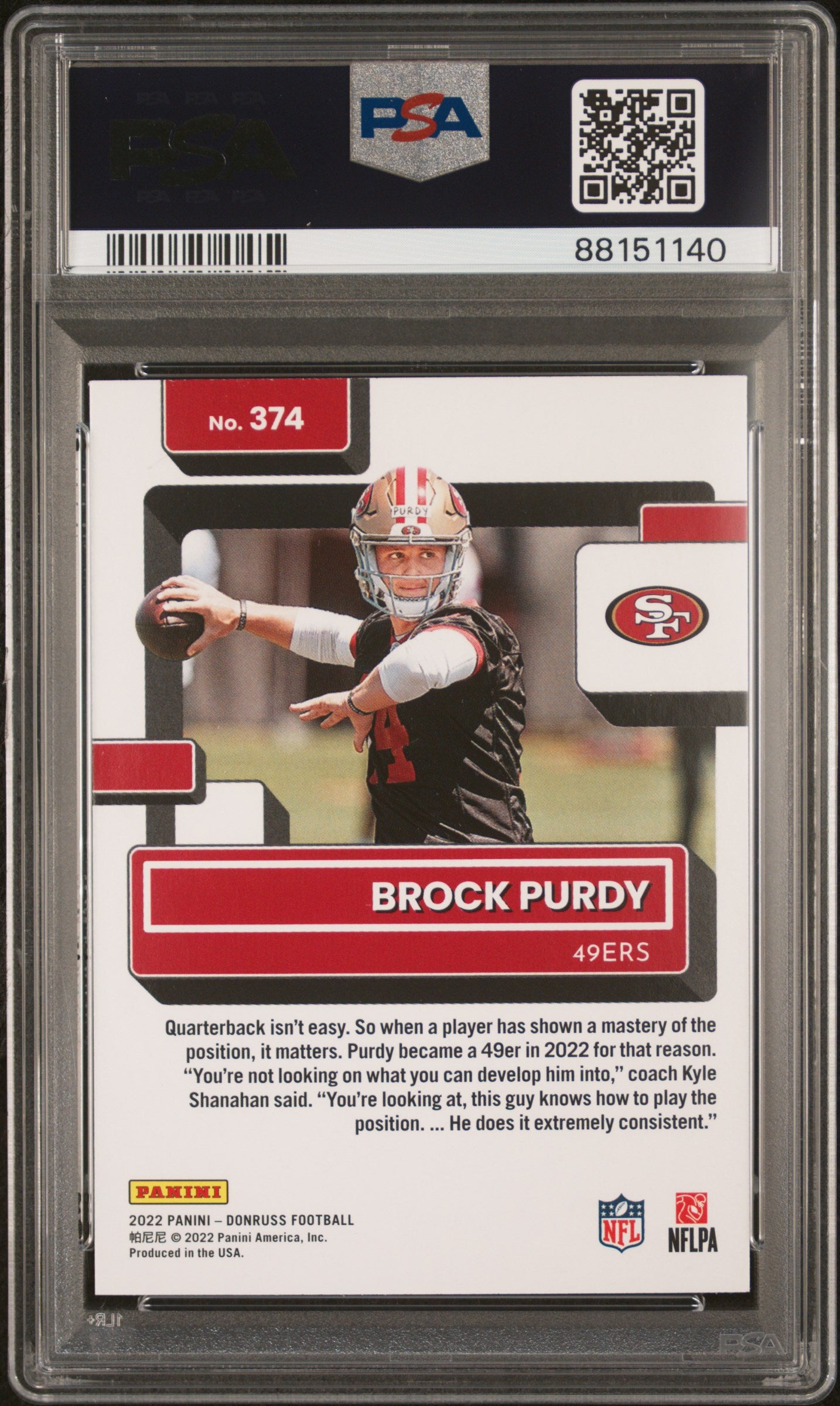 2022 Donruss Rated Rookie Brock Purdy #374 PSA 10