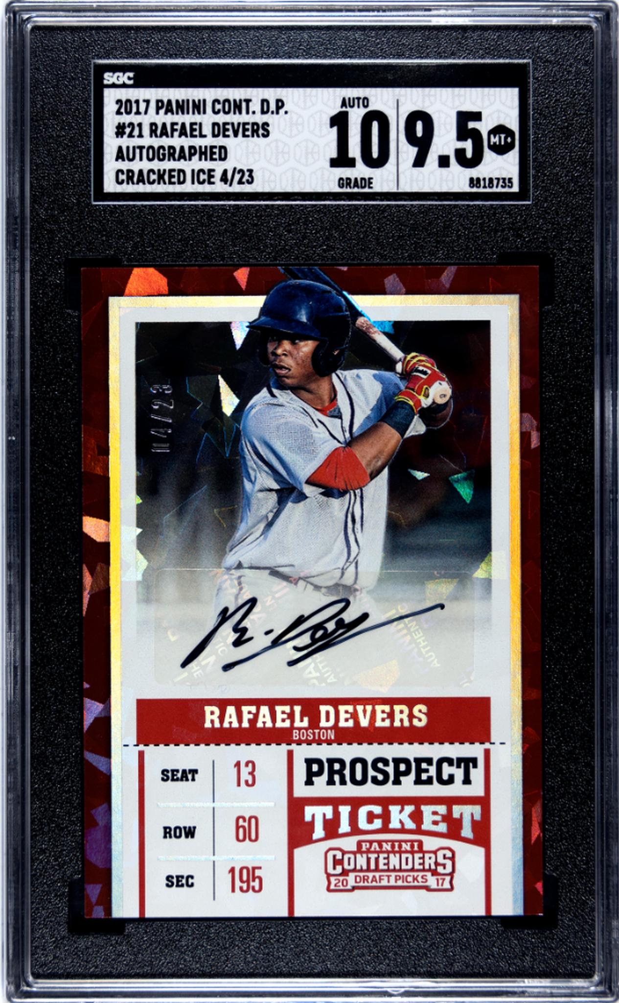 2017 Panini Contenders DP Cracked Ice Rafael Devers #21 Auto /23 SGC 9.5 Auto 10
