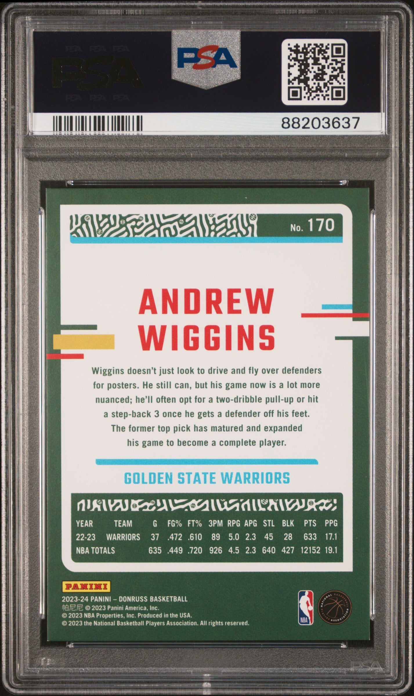 2023 Donruss Andrew Wiggins Gold Holo Laser #170 PSA 9