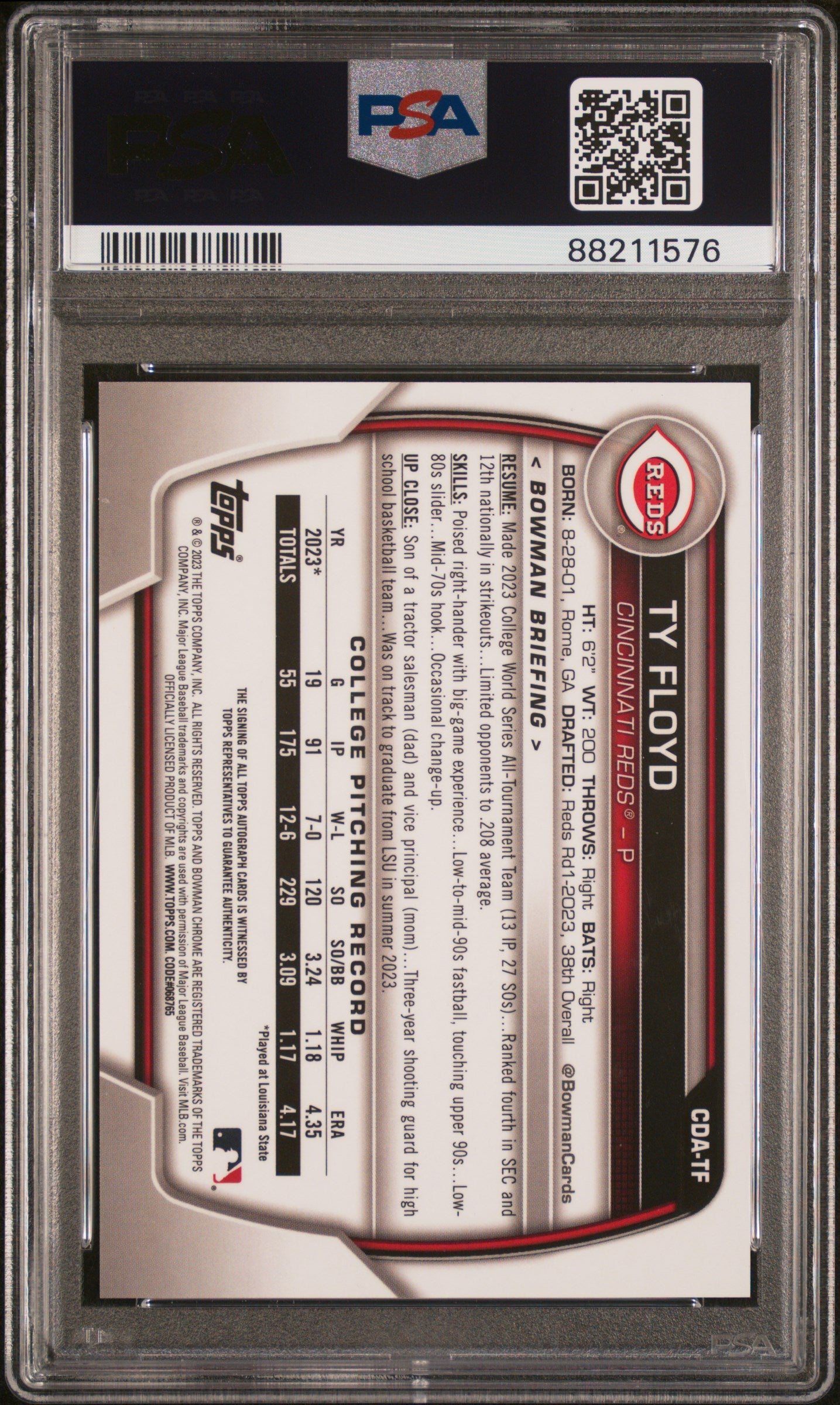 2023 Bowman Chrome Draft #CDATF Ty Floyd Autographs PSA 10