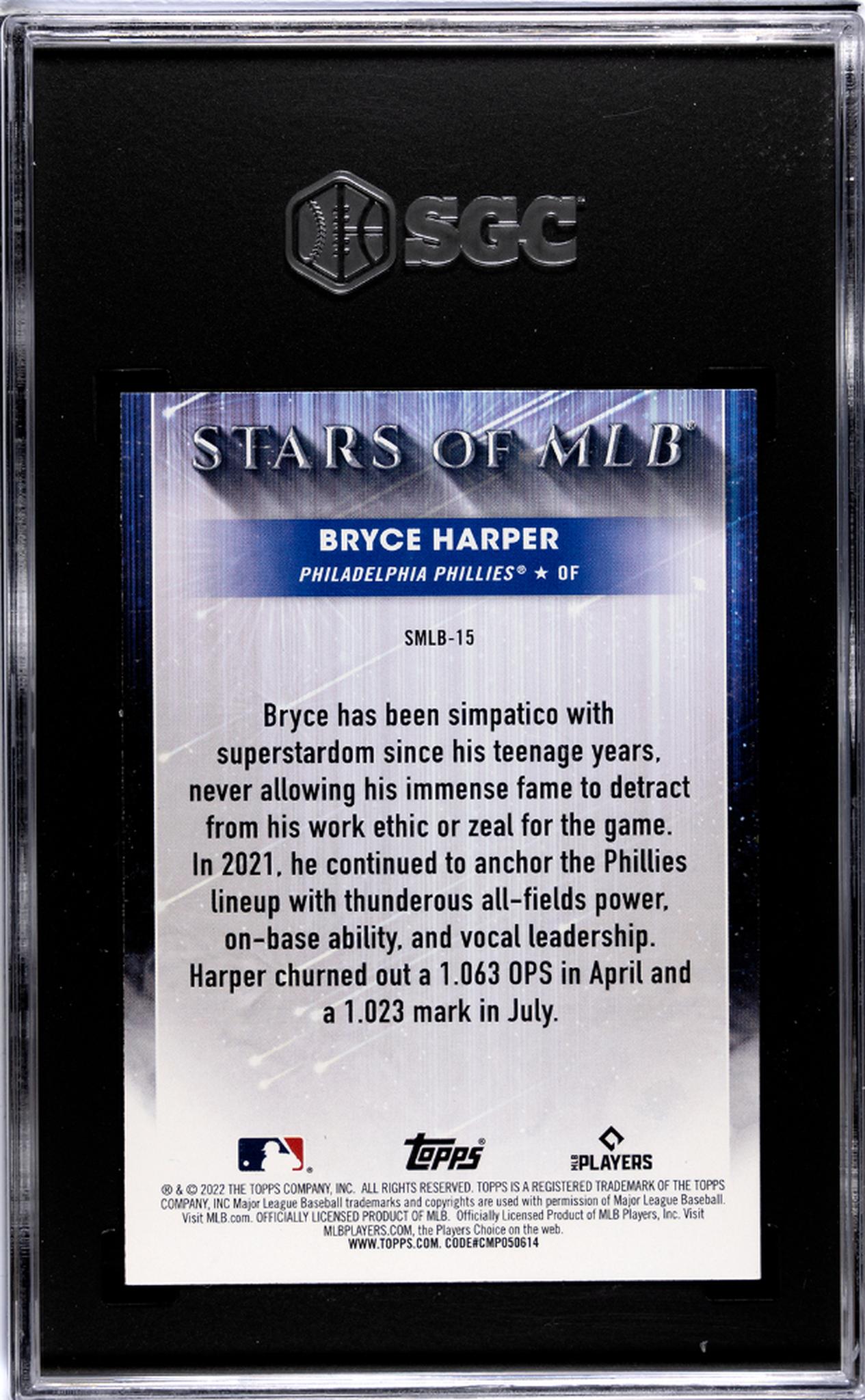 2022 Topps #SMLB-15 Bryce Harper Stars Of Mlb SGC 10