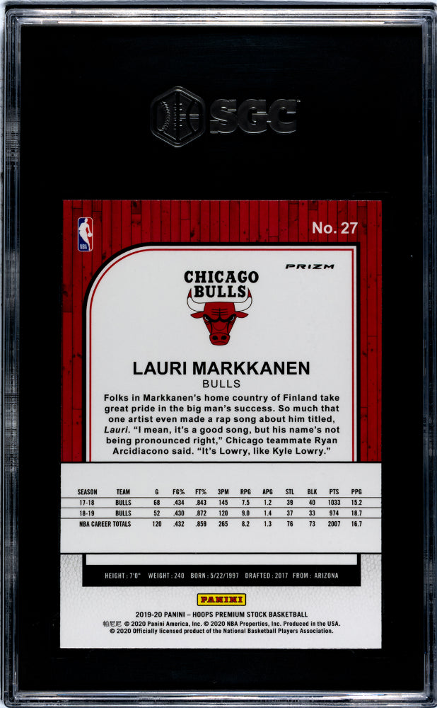 2019 NBA Hoops #27 Lauri Markkanen Premium Stock SGC 9.5