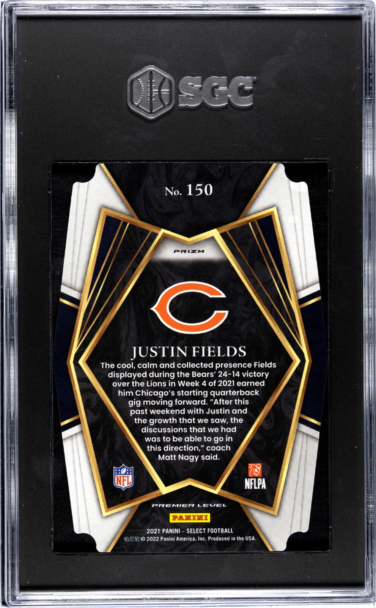 2021 Panini Select #150 Justin Fields Black/Gold Rookie SGC 9.5 Mint Bears