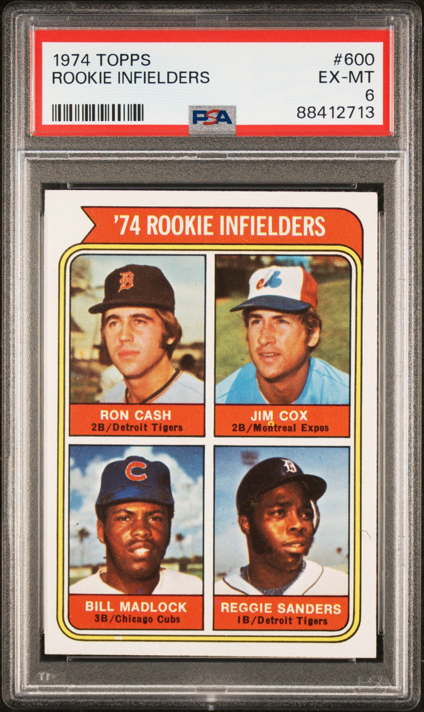 1974 Topps '74 Rookie Infielders Bill Madlock #600 RC PSA 6