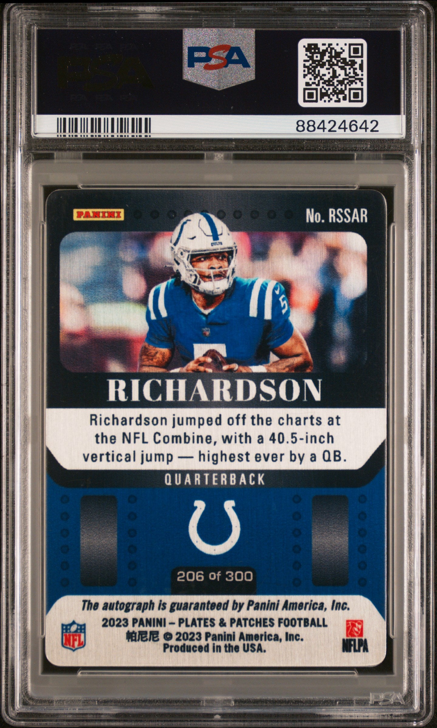 2023 Plates & Patches #RSSAR Anthony Richardson Steel Signatures /300 PSA 8