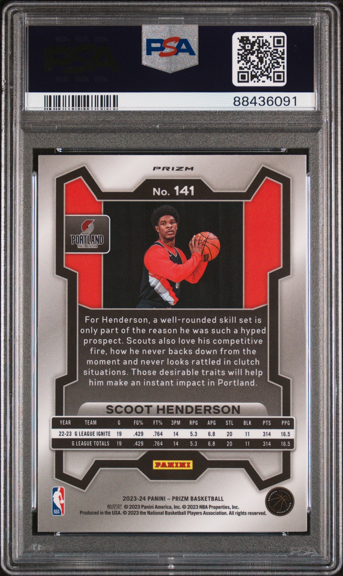 2023 Panini Prizm Silver Prizm Scoot Henderson #141 PSA 9