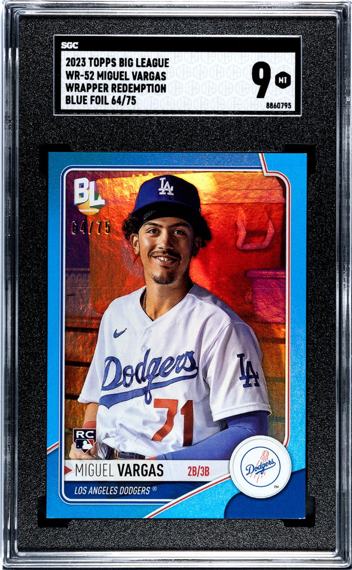 2023 Topps Big League Wrapper Redemp Blue Foil Miguel Vargas #WR-52 RC /75 SGC 9