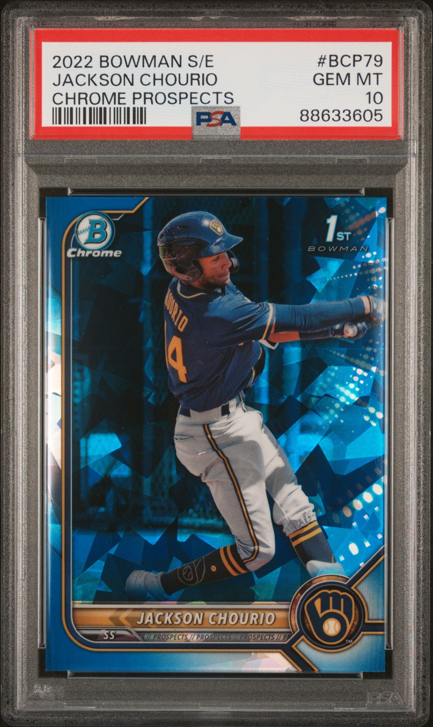 2022 Bowman Chrome Sapphire Jackson Chourio #BCP-79 1st Bowman PSA 10
