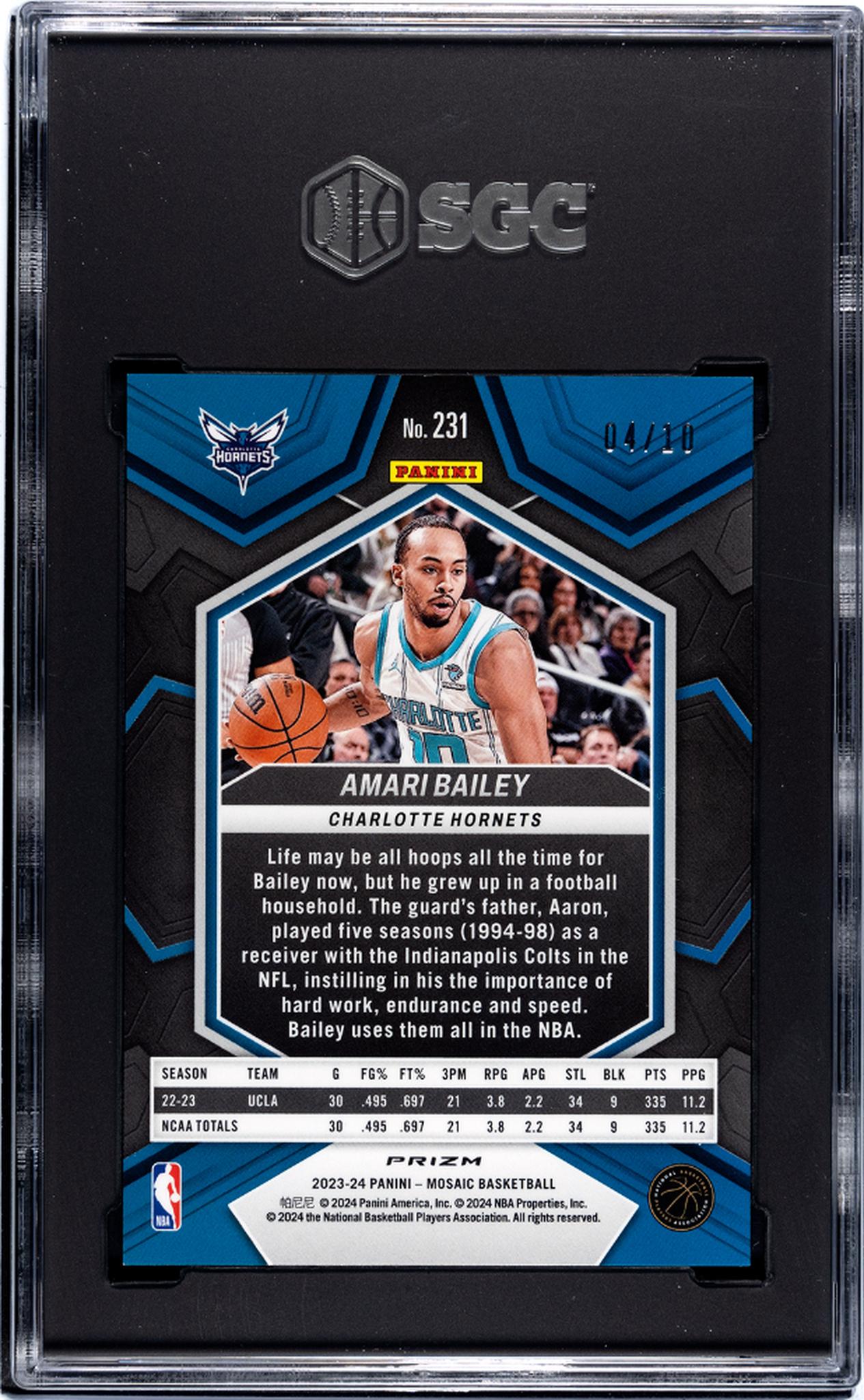 2023-24 Panini Mosaic #231 Amari Bailey Gold Fast Break Prizm SGC 10