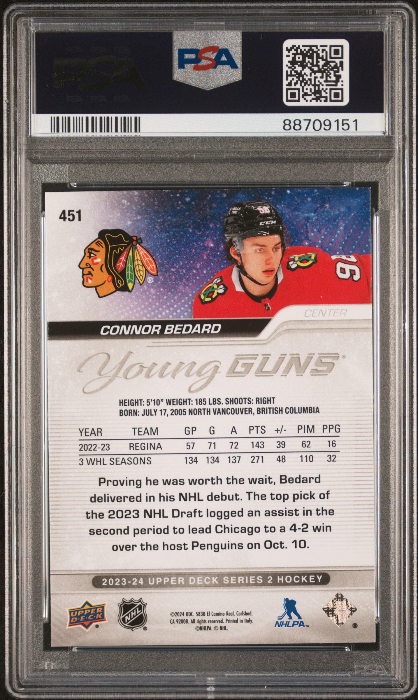 2023-24 Upper Deck Series 2 Young Guns Connor Bedard #451 RC PSA 9