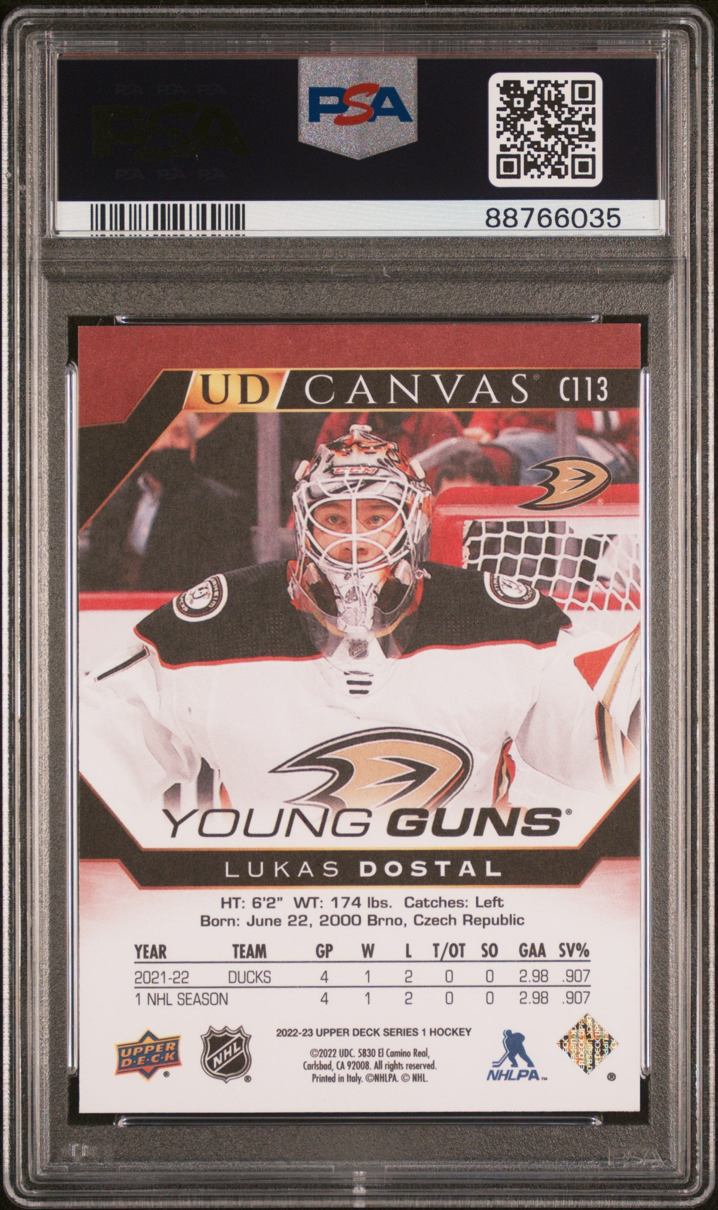 2022 Upper Deck Series 1 UD Canvas Young Guns Lukas Dostal #C113 RC PSA 10