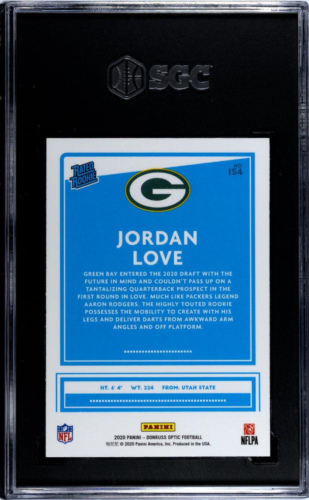 2020 Panini Donruss Optic #154 Jordan Love Rated Rookie SGC 9.5 MT+ 