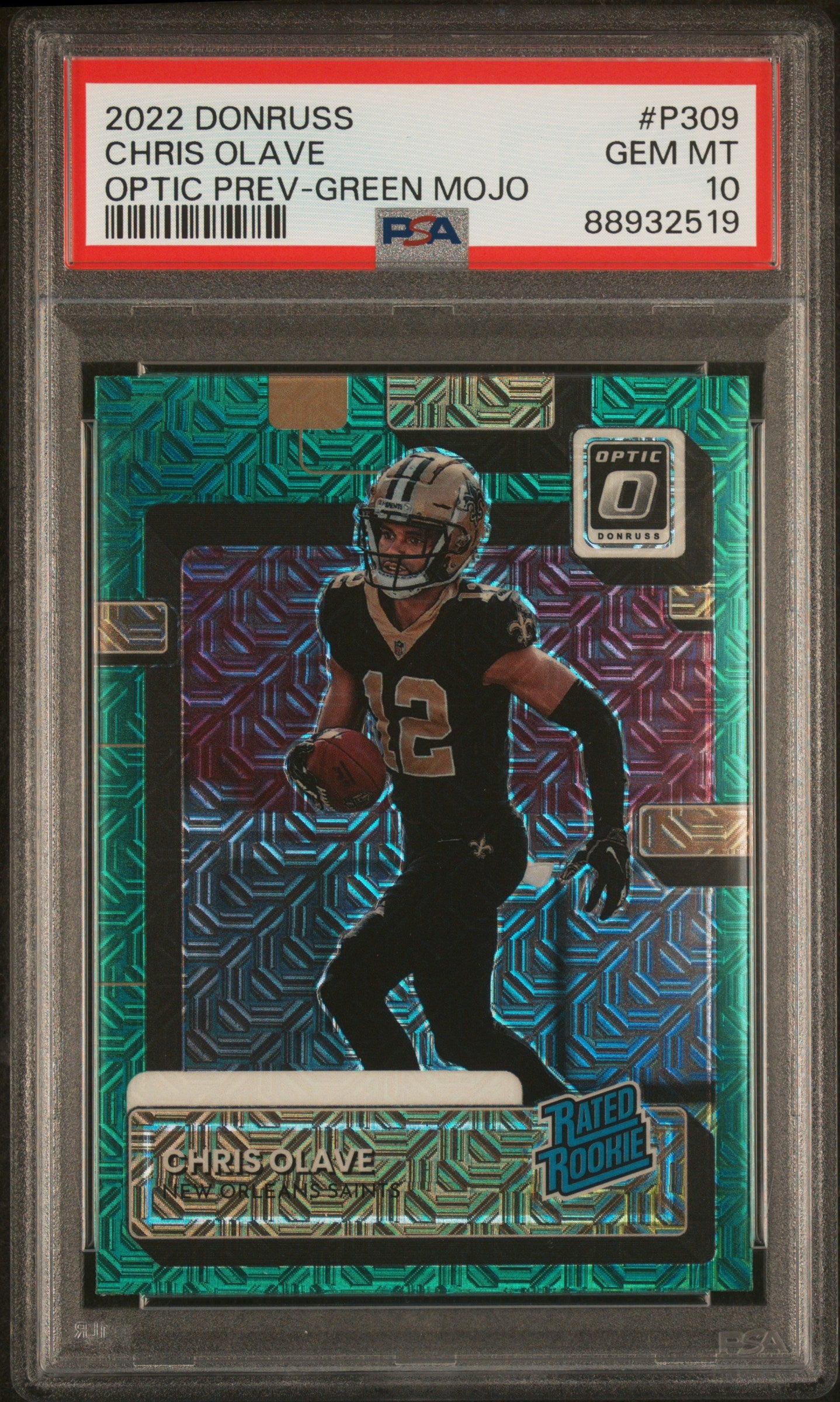 2022 Panini Donruss Optic Preview Green Mojo Chris Olave #P-309 RC PSA 10