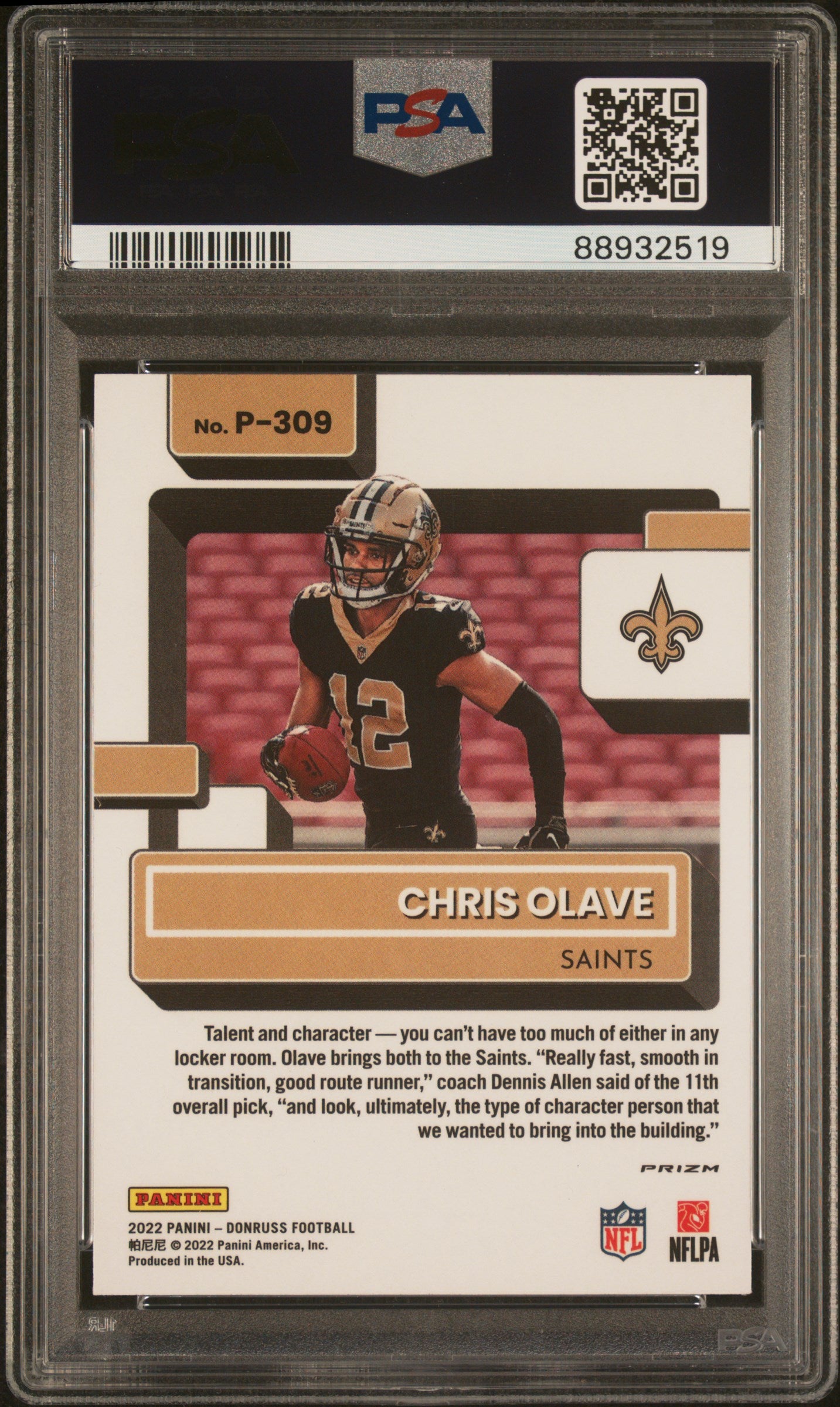 2022 Panini Donruss Optic Preview Green Mojo Chris Olave #P-309 RC PSA 10
