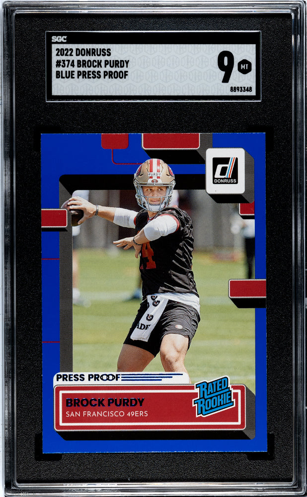 2022 Donruss #374 Brock Purdy Blue Press Proof SGC 9
