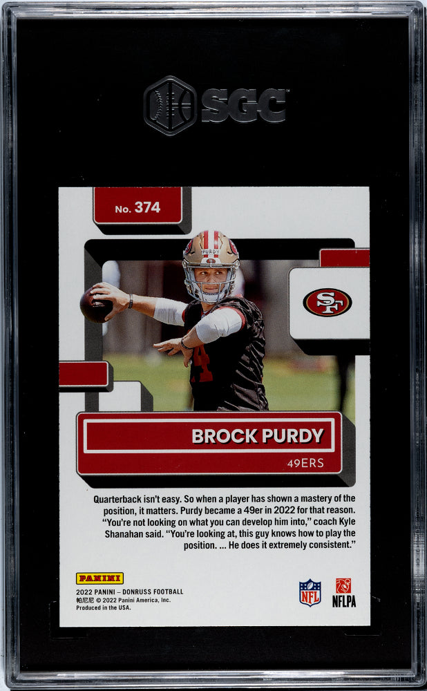 2022 Donruss #374 Brock Purdy Blue Press Proof SGC 9