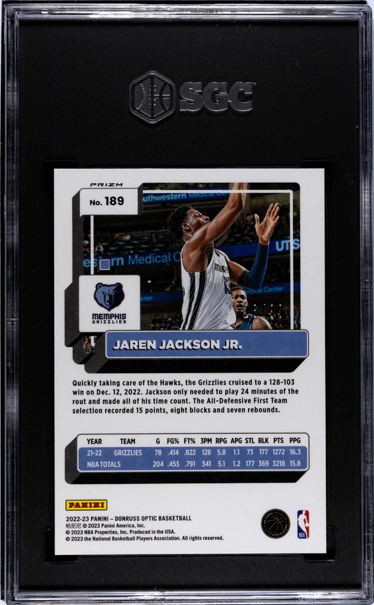 2022 Panini Donruss Optic #189 Jaren Jackson Jr. Copper /99 SGC 10