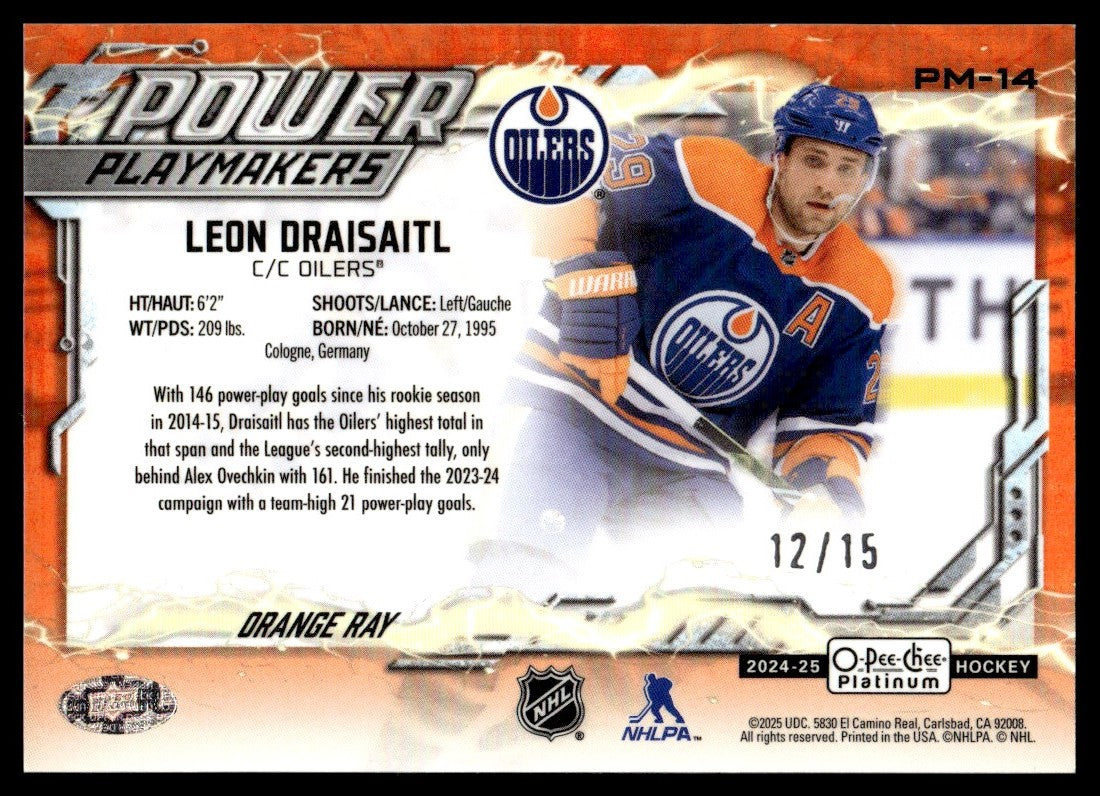 2024 O-Pee-Chee Platinum PM-14 Leon Draisaitl Power Playmakers Orange /15 Oilers