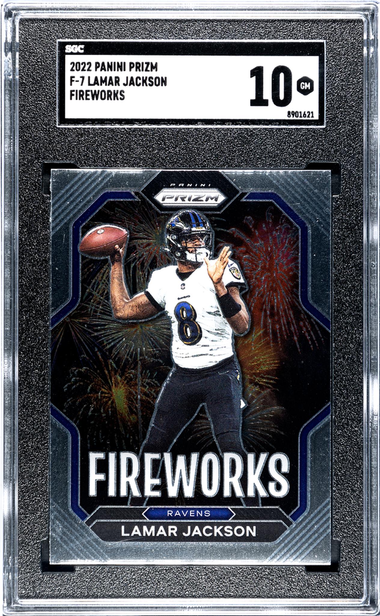 2022 Panini Prizm #F-7 Lamar Jackson Fireworks SGC 10