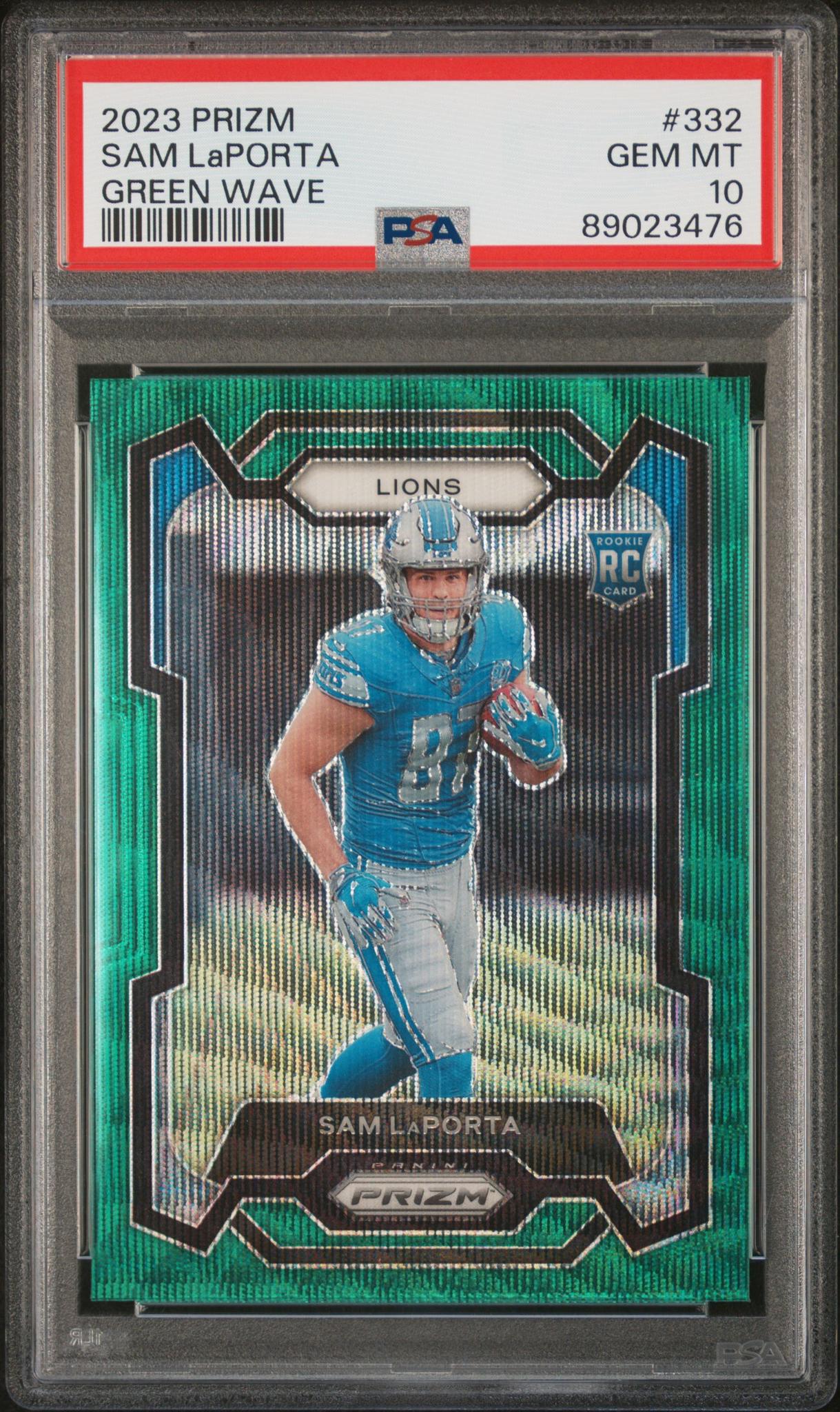 2023 Panini Prizm Green Wave Prizm Sam Laporta #332 PSA 10